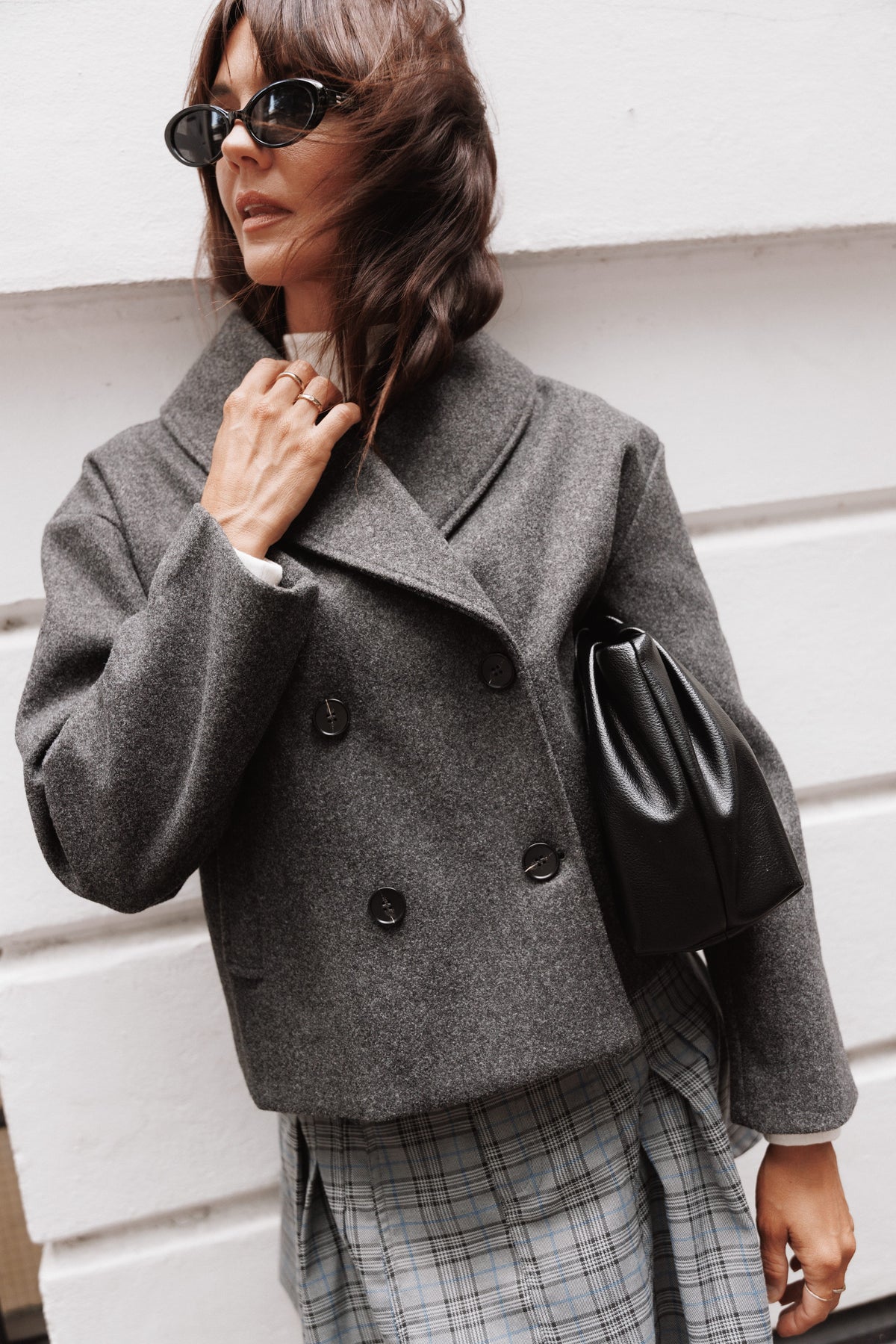 OUTERWEAR Darla Rolled Collar Car Coat - Charcoal Grey
