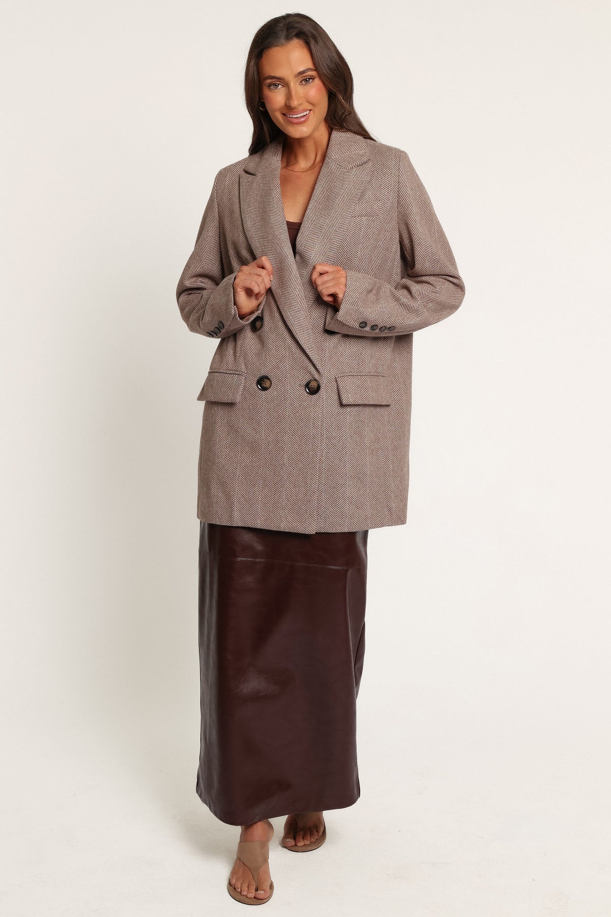 OUTERWEAR Dixon Oversized Boyfriend Blazer - Taupe Herringbone