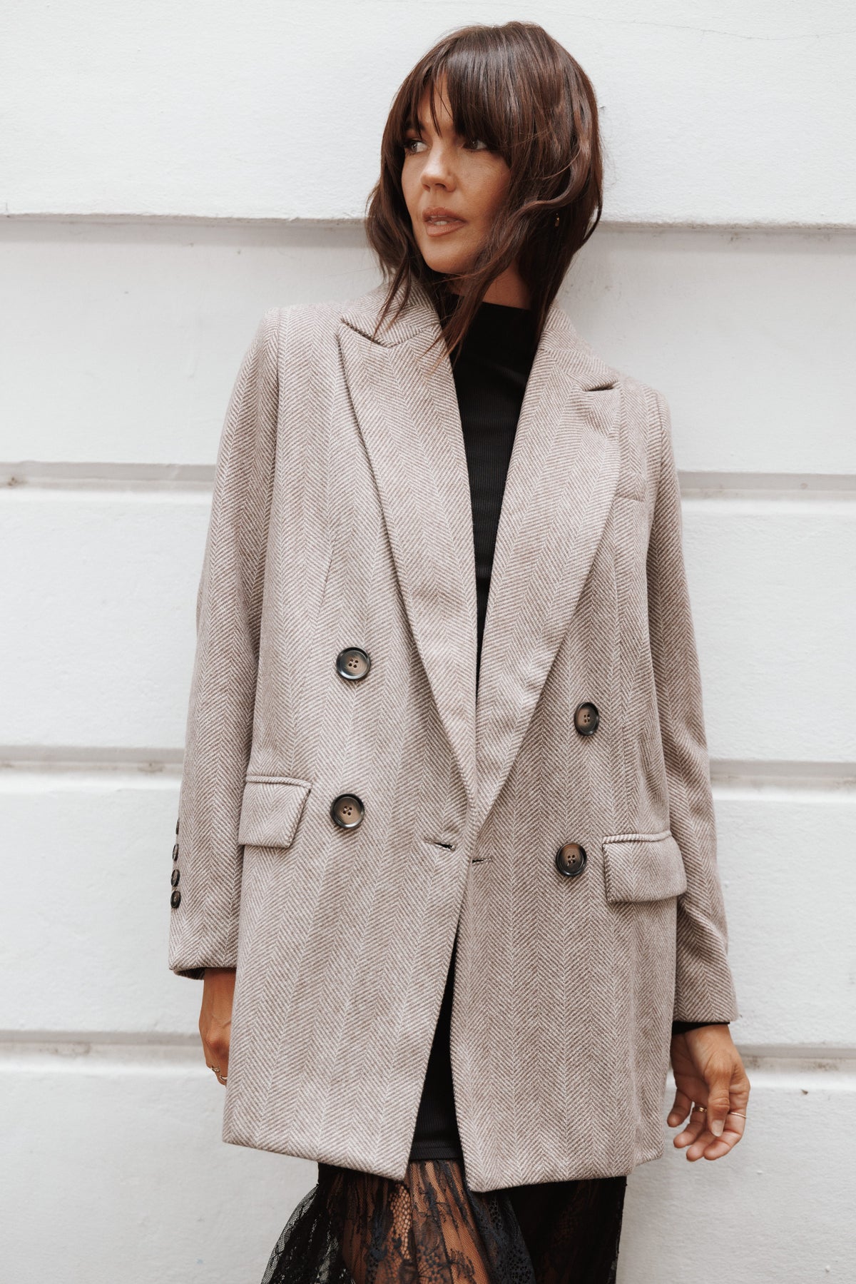 OUTERWEAR Dixon Oversized Boyfriend Blazer - Taupe Herringbone