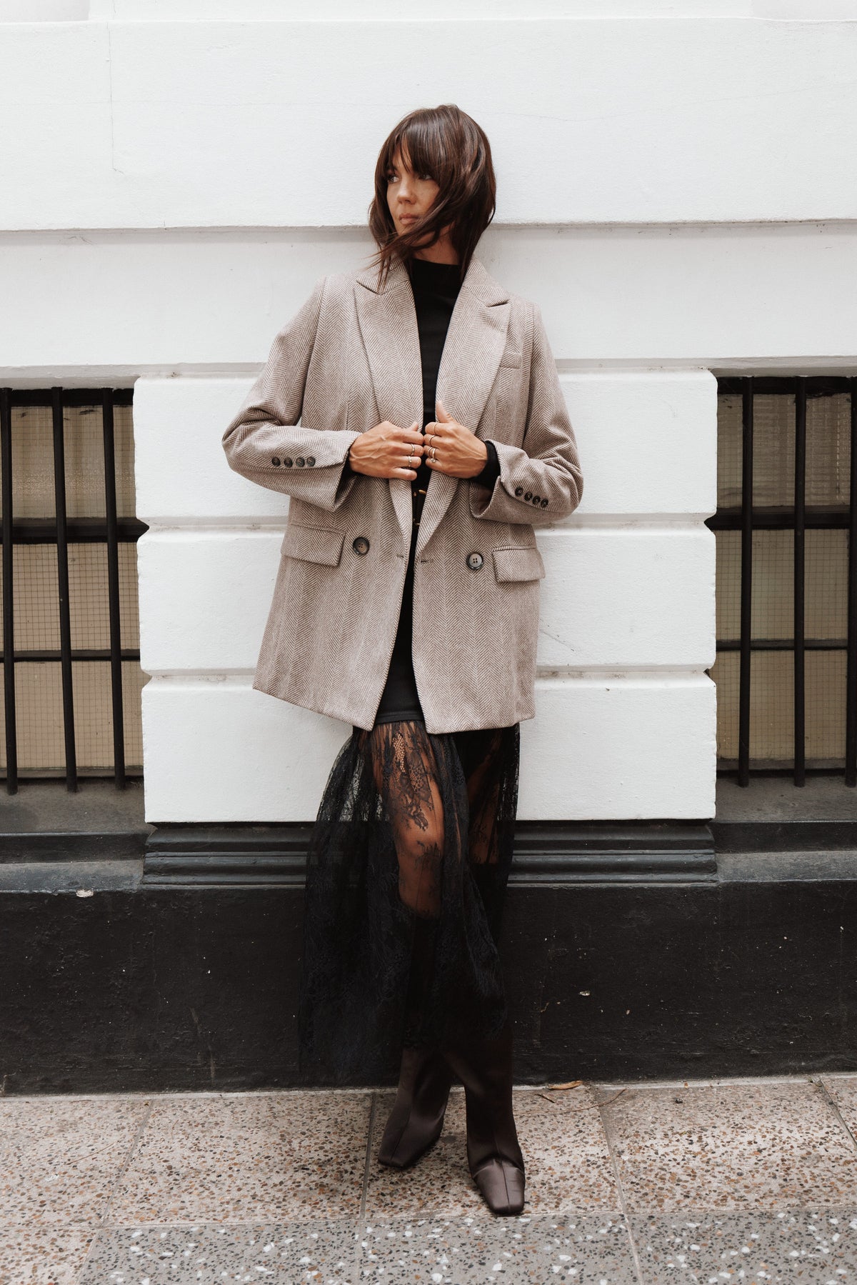 OUTERWEAR Dixon Oversized Boyfriend Blazer - Taupe Herringbone