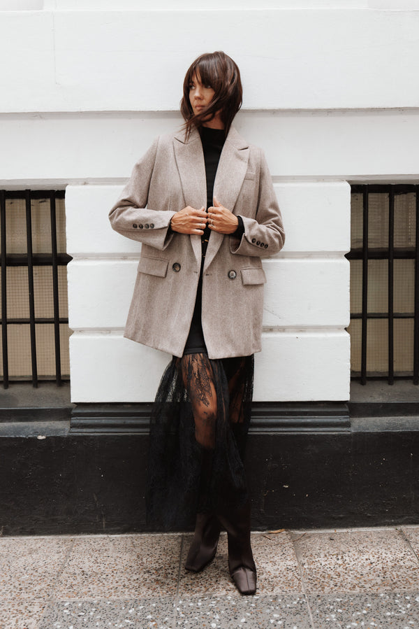 OUTERWEAR Dixon Oversized Boyfriend Blazer - Taupe Herringbone