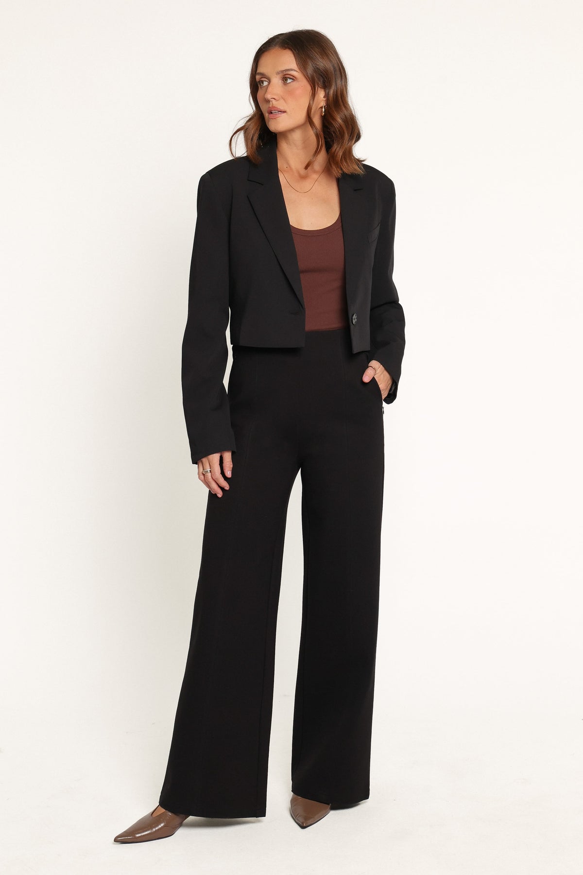 OUTERWEAR Drapey Cropped Single Button Blazer - Black