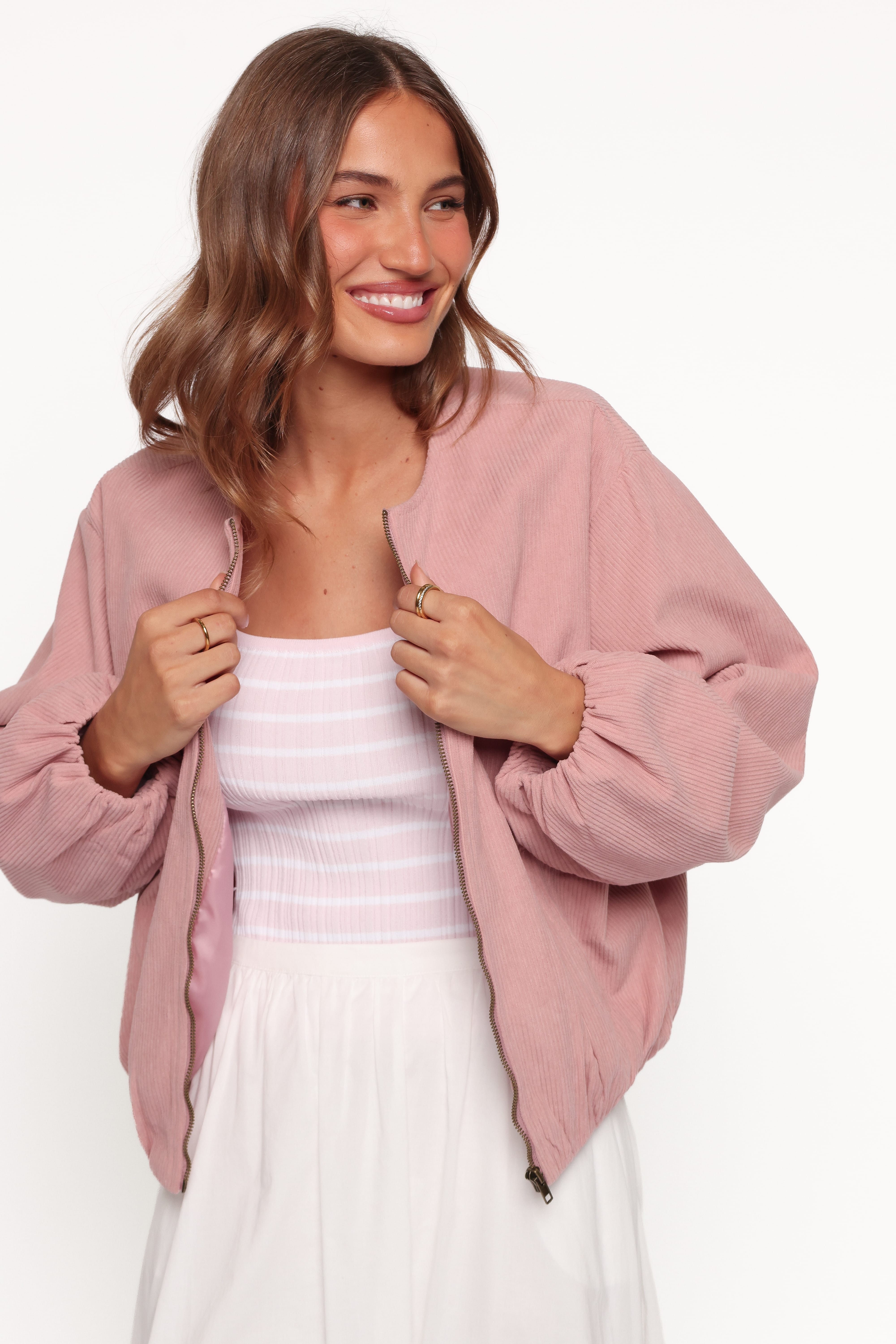 OUTERWEAR Elisa Cropped Bomber - Dusty Pink Corduroy