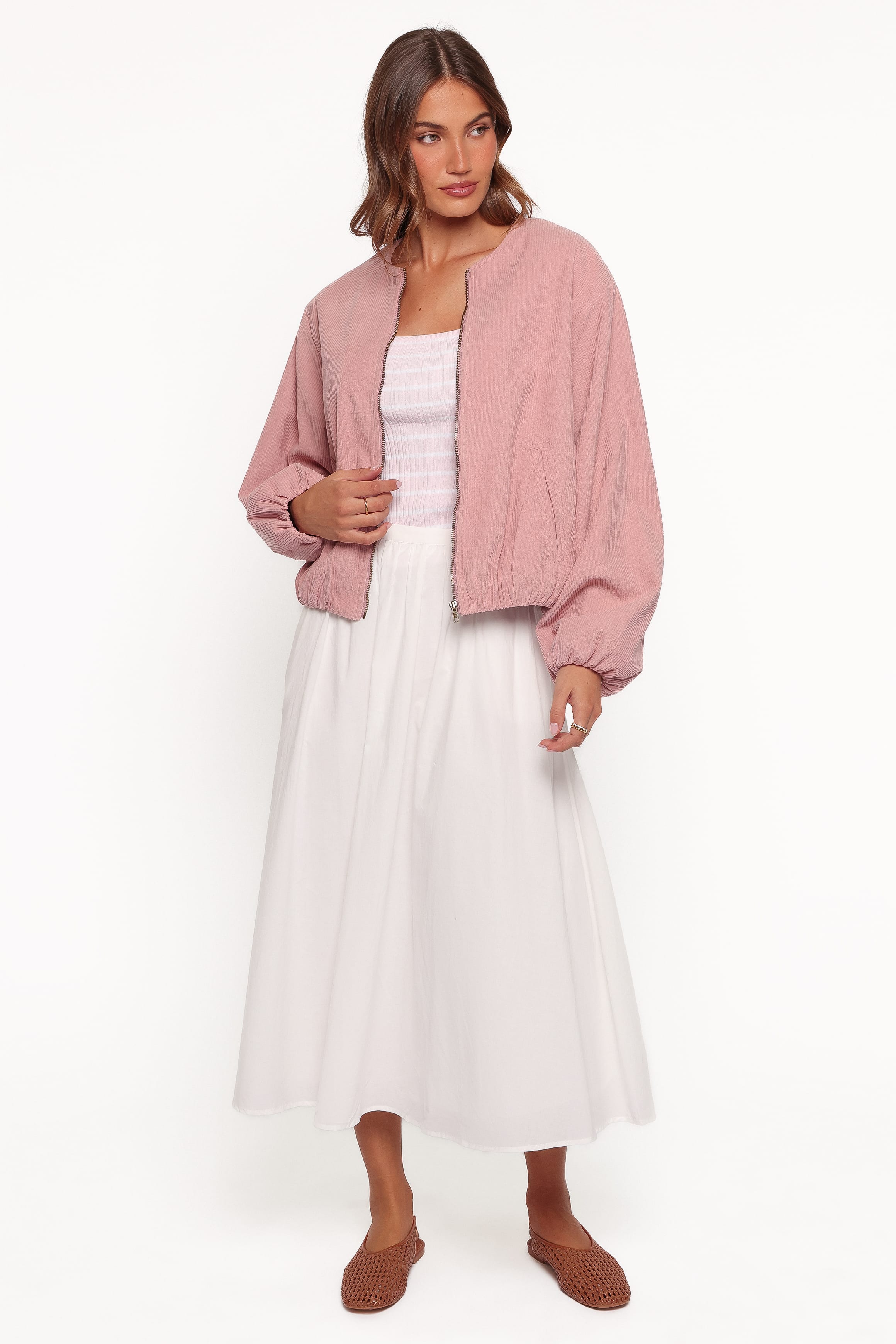 OUTERWEAR Elisa Cropped Bomber - Dusty Pink Corduroy