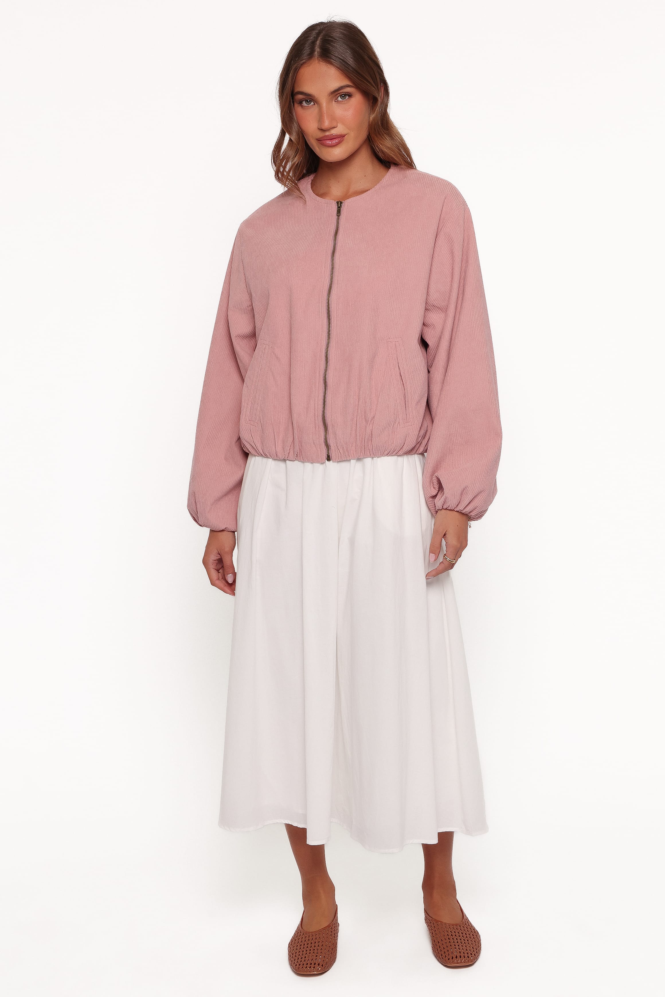 OUTERWEAR Elisa Cropped Bomber - Dusty Pink Corduroy
