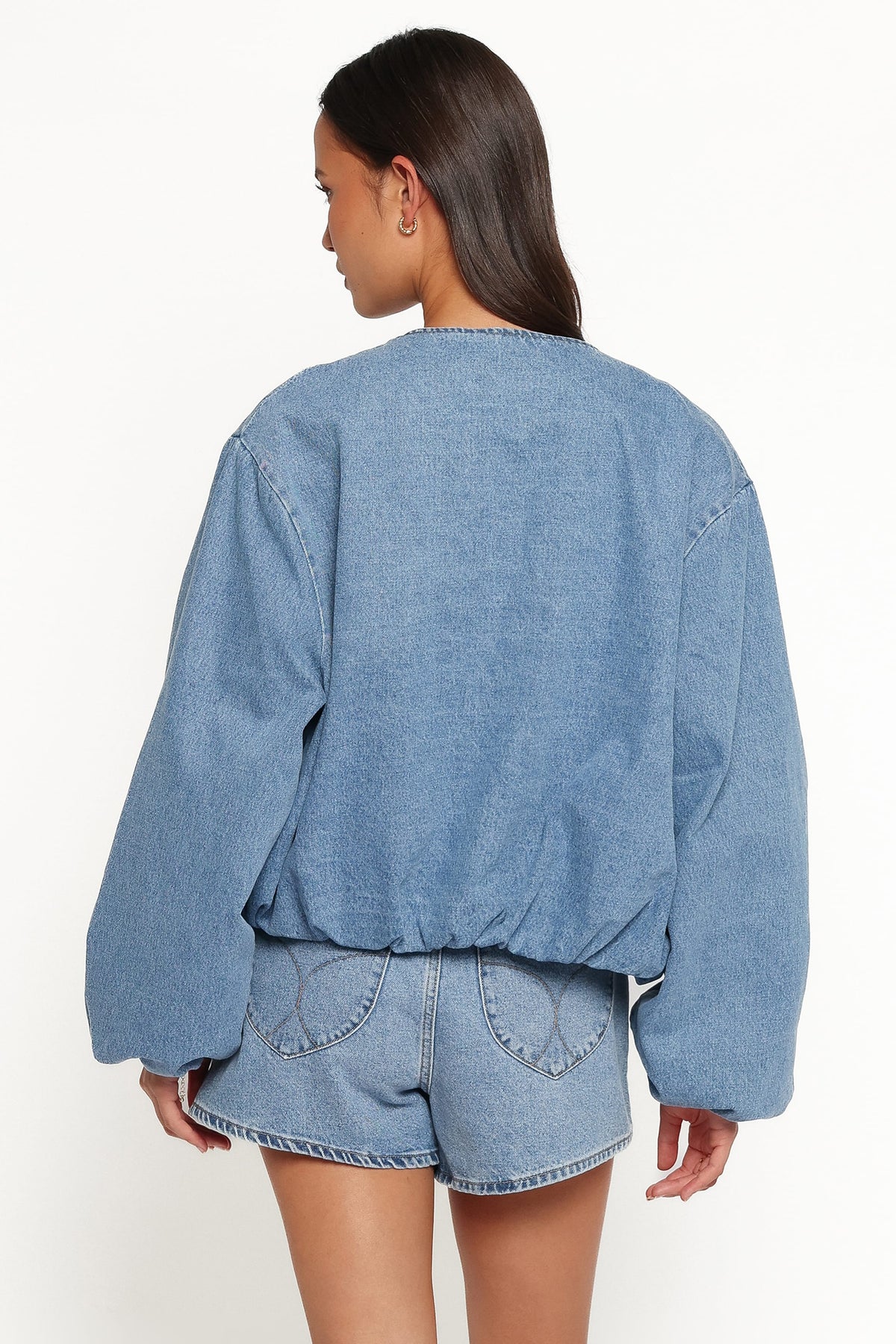 OUTERWEAR Elisa Cropped Bomber - Medium Wash Denim