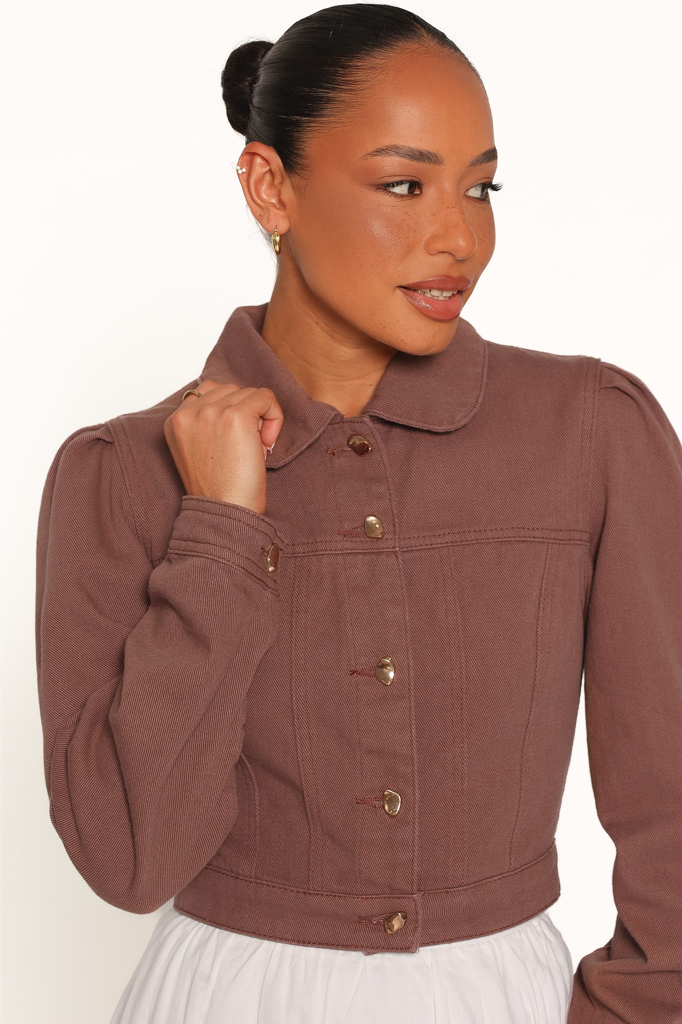 OUTERWEAR Faven Cropped Denim Jacket - Chocolate Brown