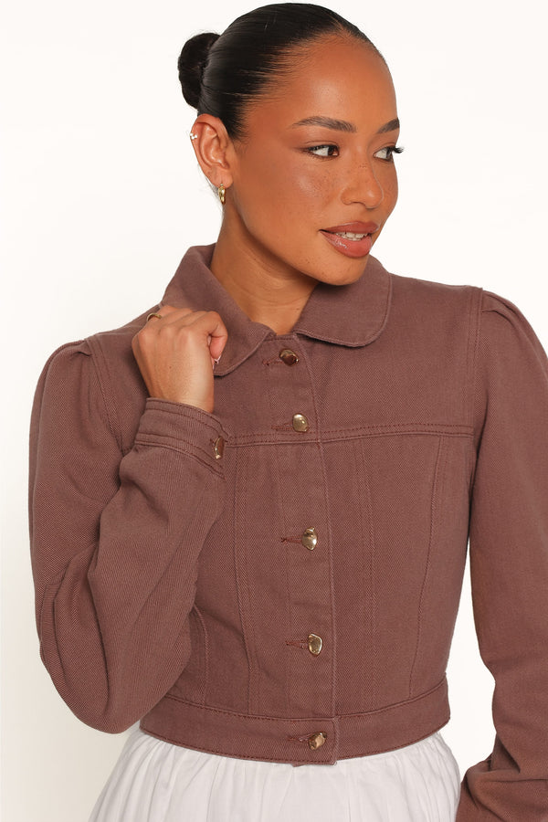 OUTERWEAR Faven Cropped Denim Jacket - Chocolate Brown