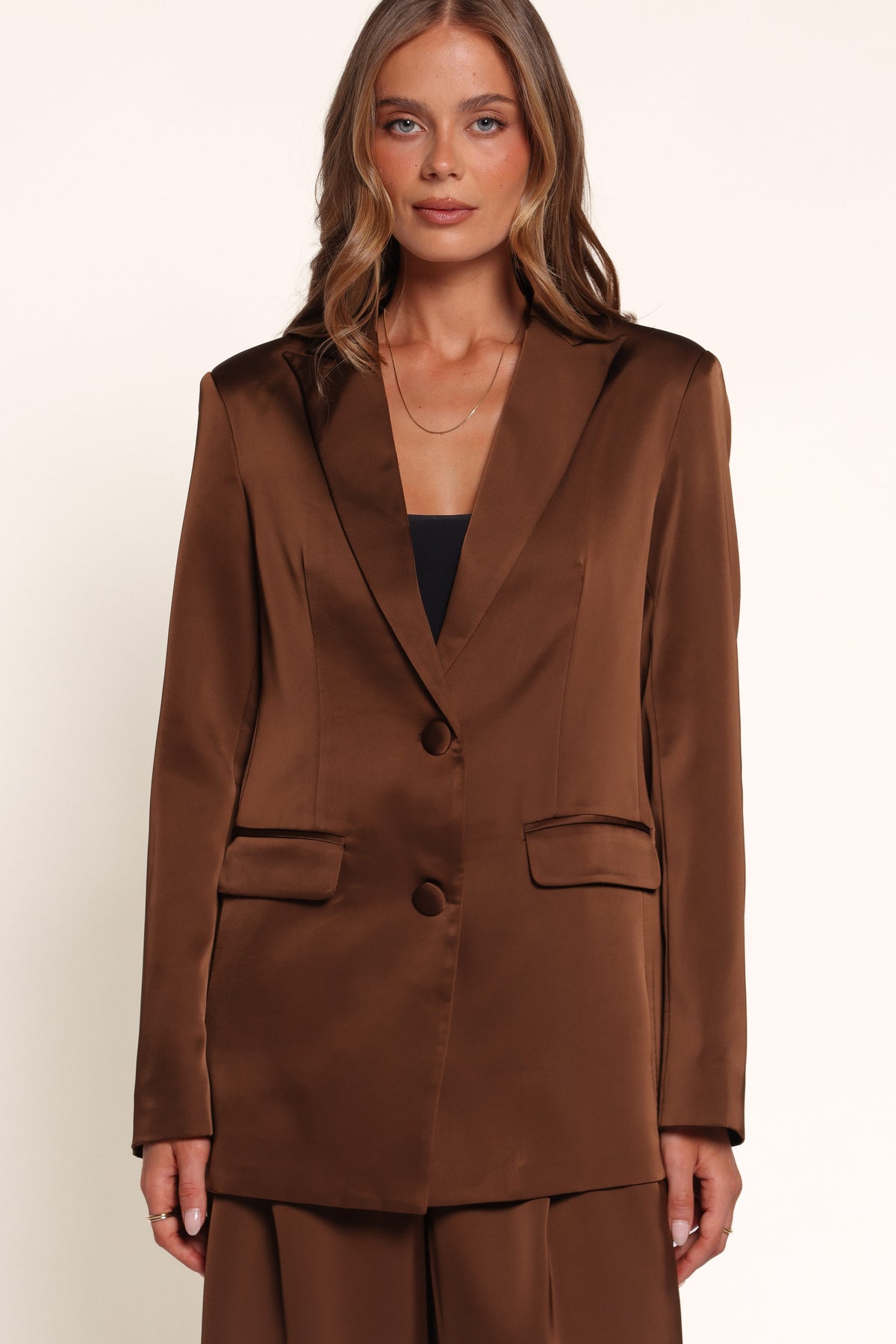 OUTERWEAR Frankie Oversized Blazer - Brown Satin