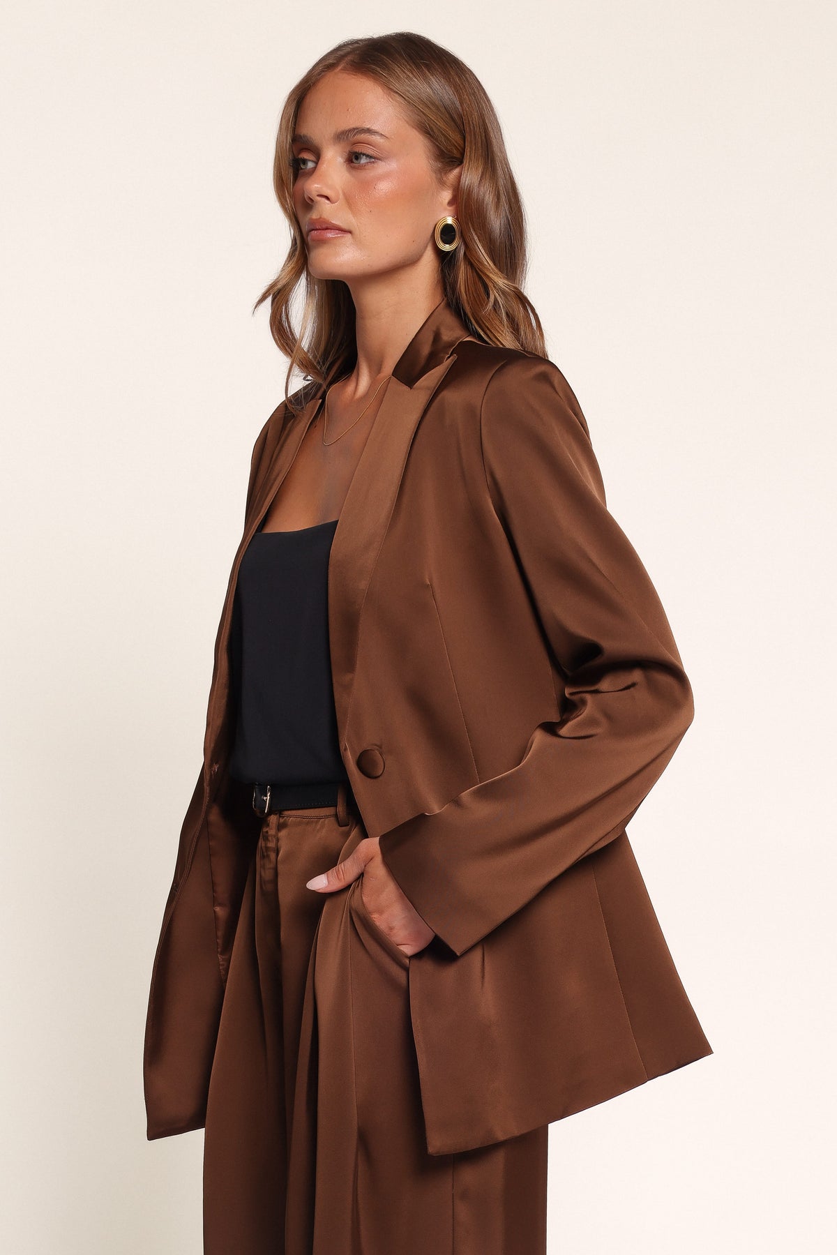 OUTERWEAR Frankie Oversized Blazer - Brown Satin
