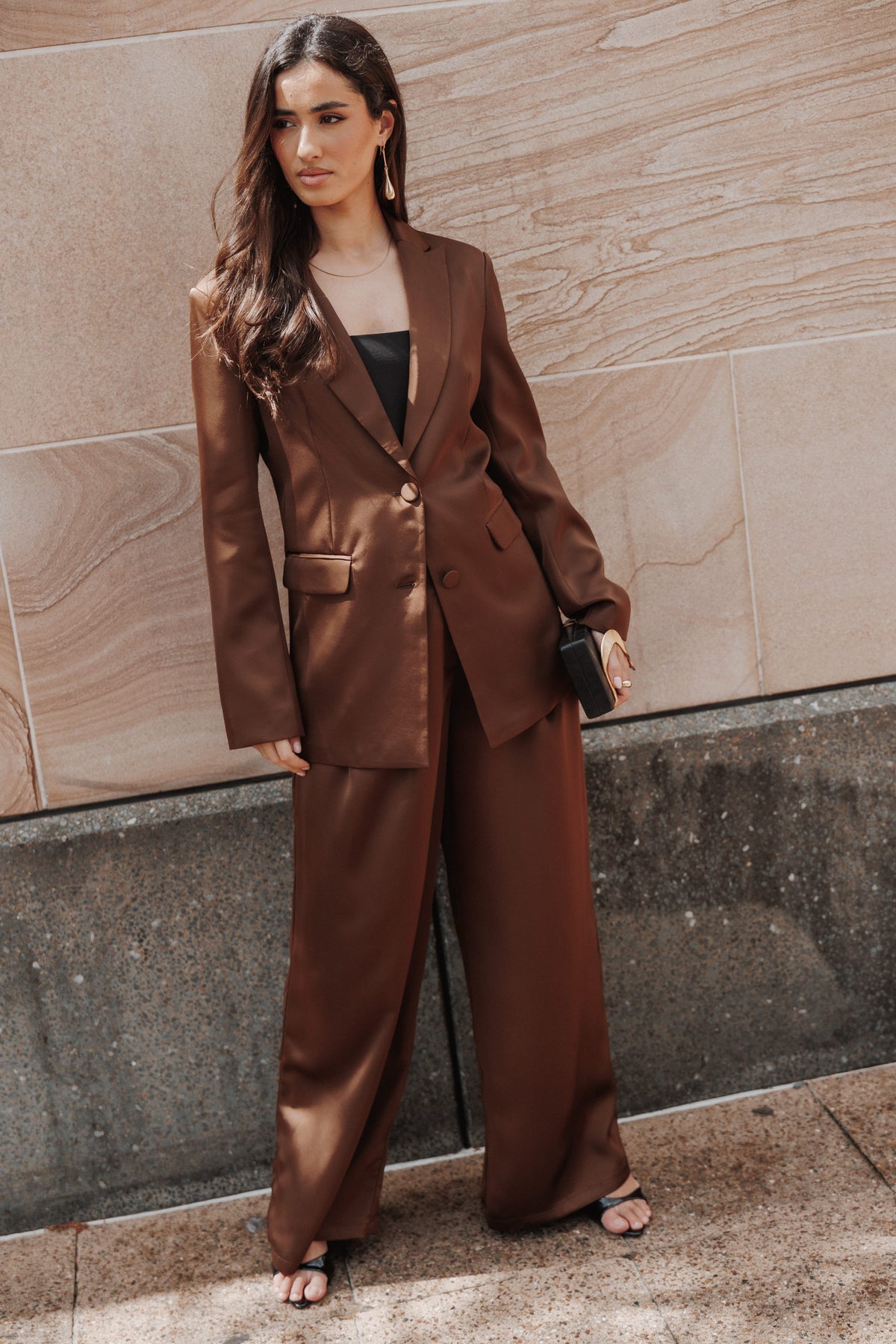 OUTERWEAR Frankie Oversized Blazer - Brown Satin
