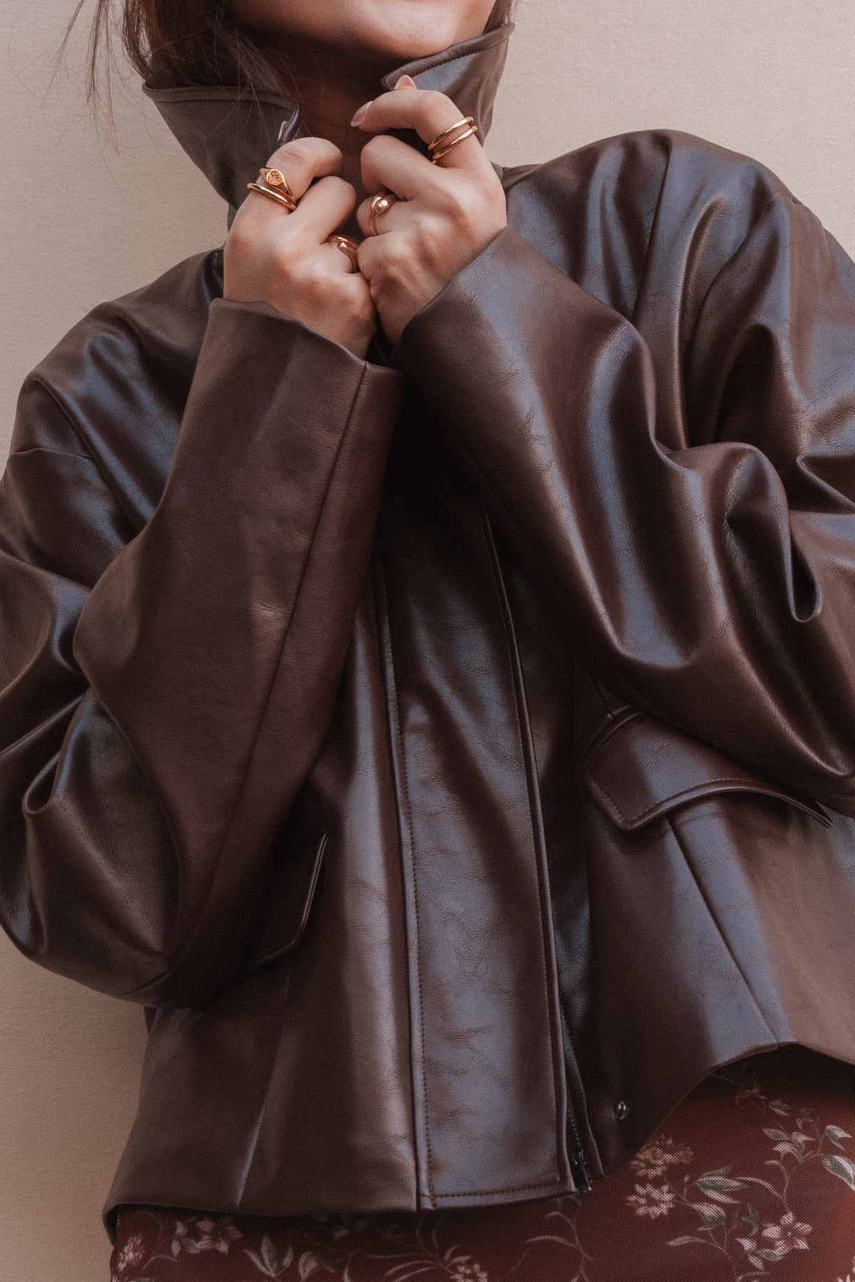 OUTERWEAR Haylie Crop Faux Leather Jacket - Burgundy