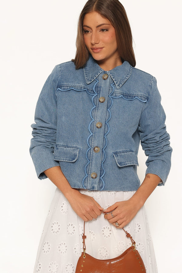 OUTERWEAR Heidi Scallop Trim Denim Jacket - Medium Wash