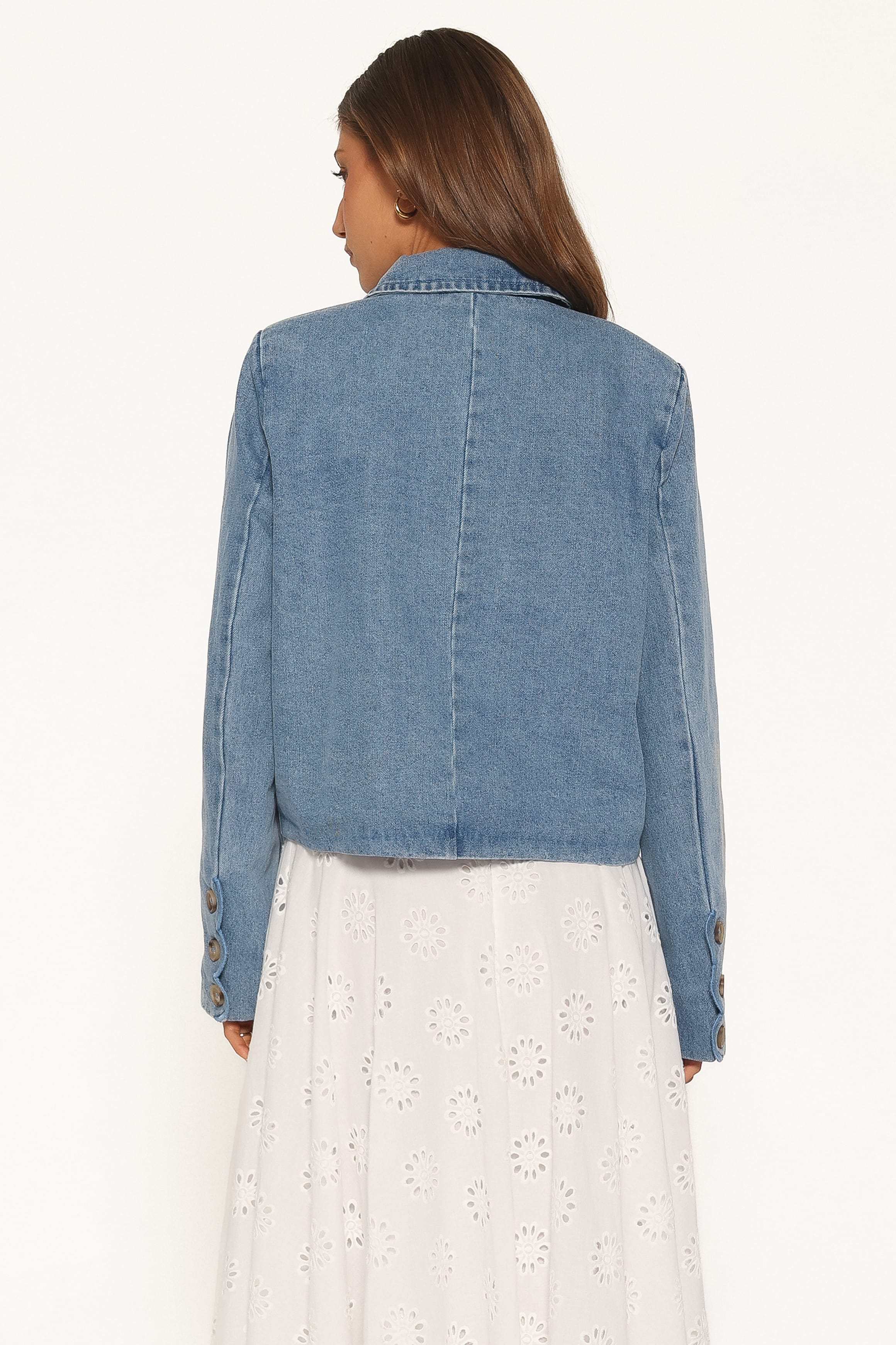 OUTERWEAR Heidi Scallop Trim Denim Jacket - Medium Wash