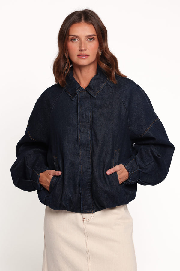 OUTERWEAR Janet Bomber Jacket - Dark Denim Wash