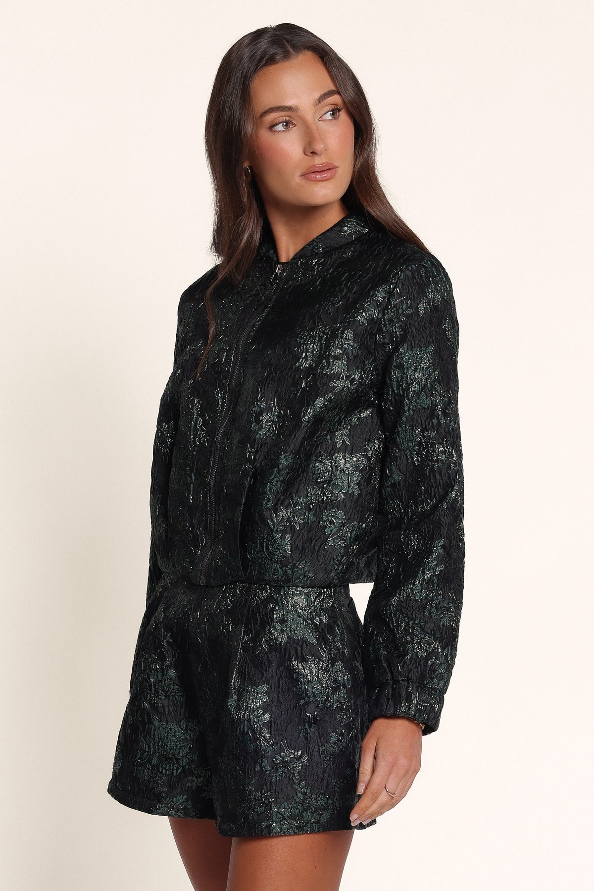 OUTERWEAR Jessie Bomber Jacket - Emerald Brocade
