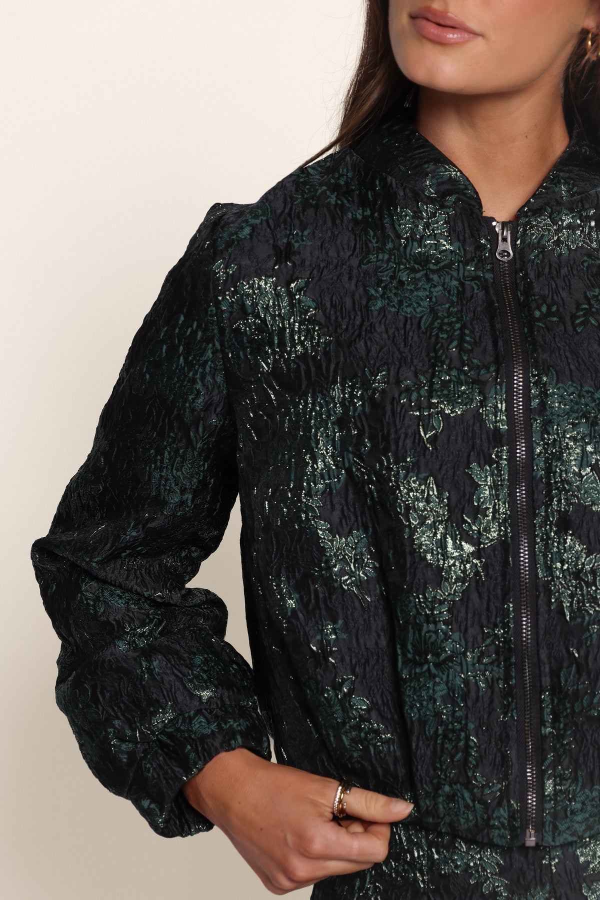 OUTERWEAR Jessie Bomber Jacket - Emerald Brocade