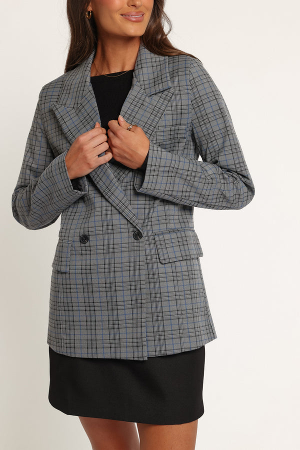 OUTERWEAR Juliette Blazer - Grey/Blue Plaid