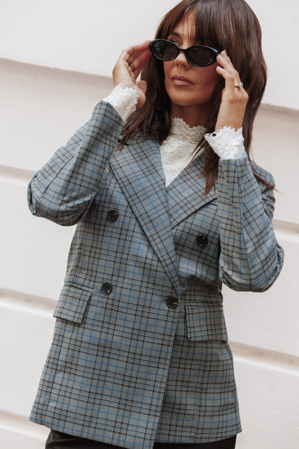 OUTERWEAR Juliette Blazer - Grey/Blue Plaid