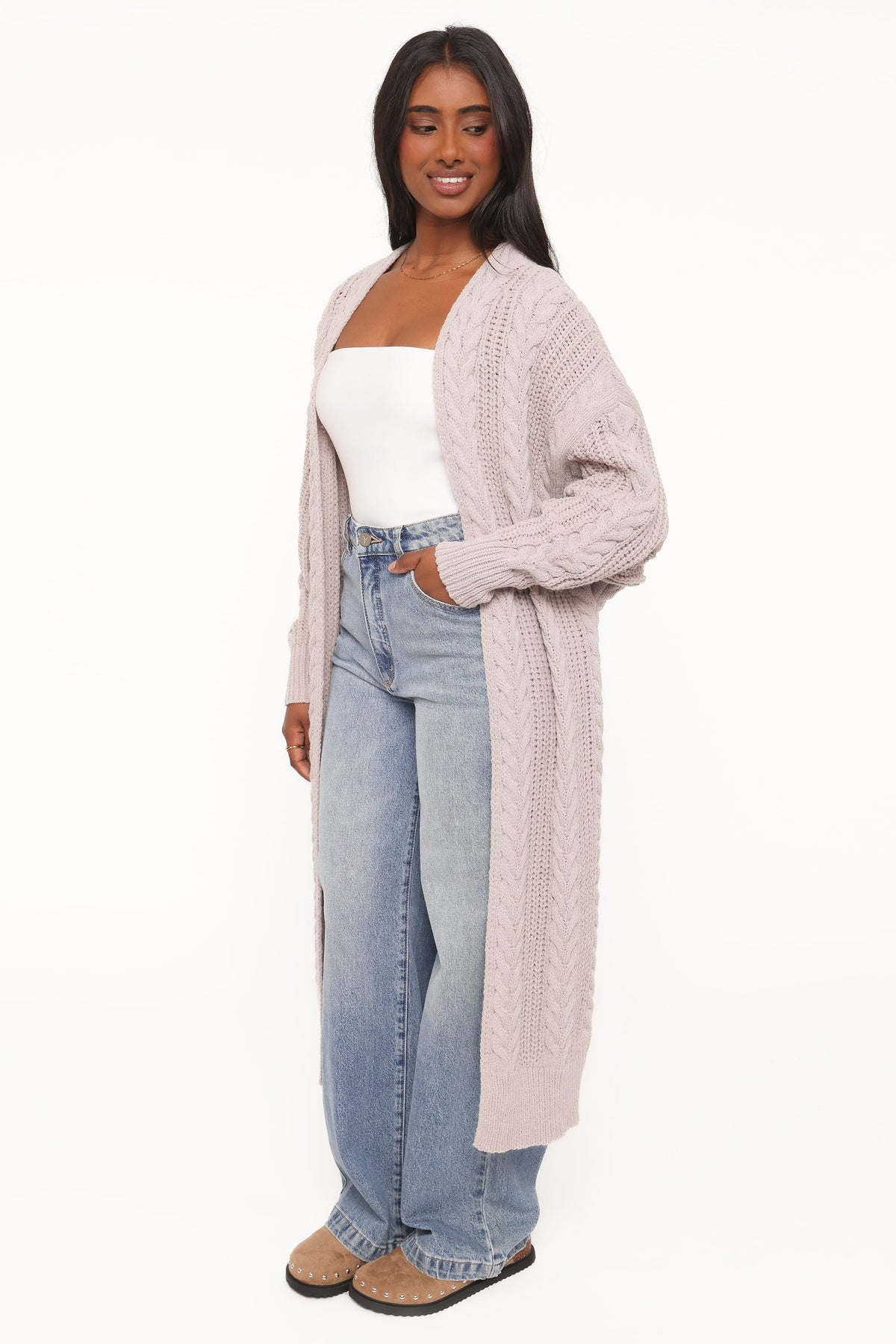 OUTERWEAR Kensie Cable Coatigan Sweater - Taupe
