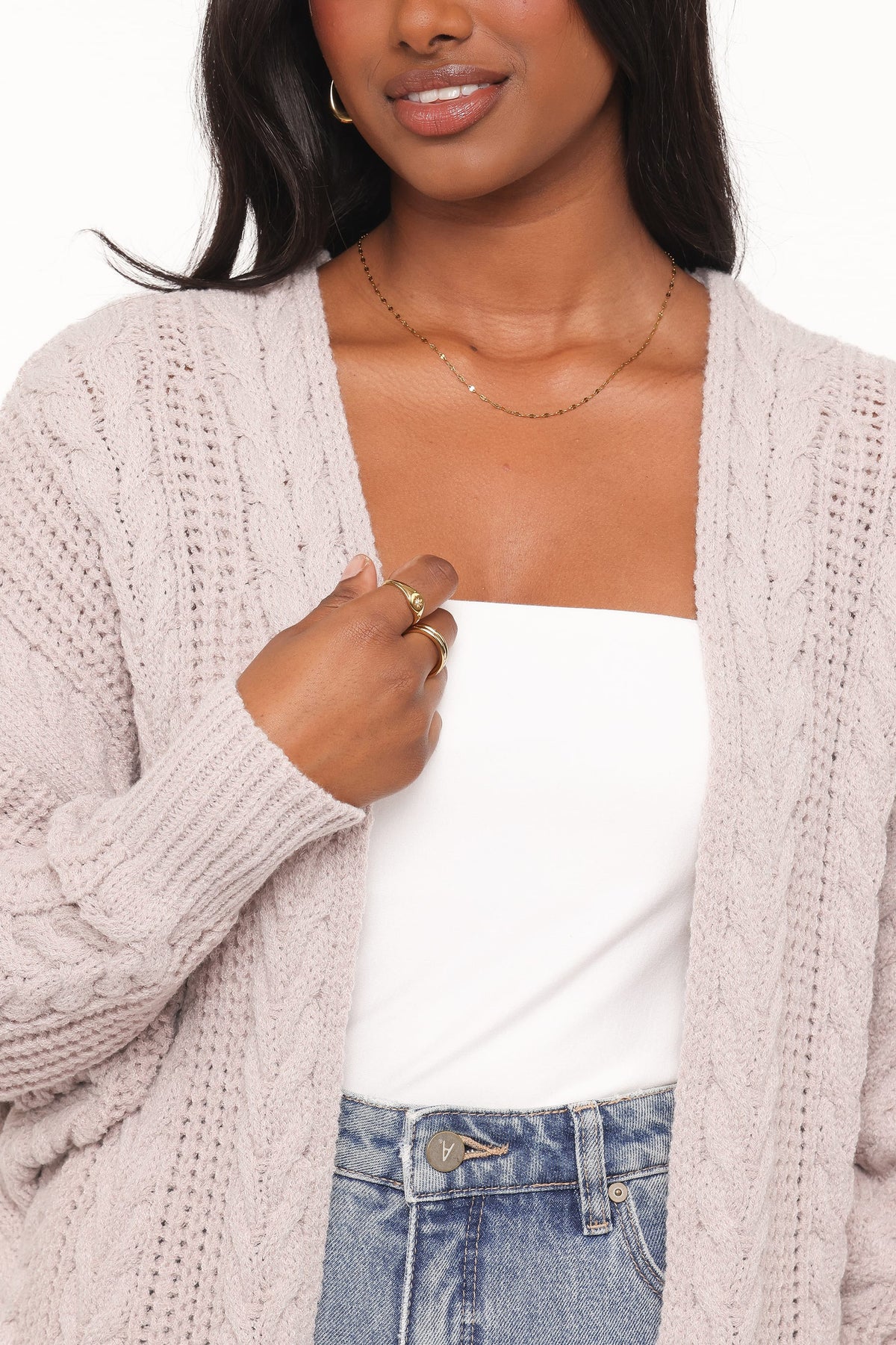 OUTERWEAR Kensie Cable Coatigan Sweater - Taupe