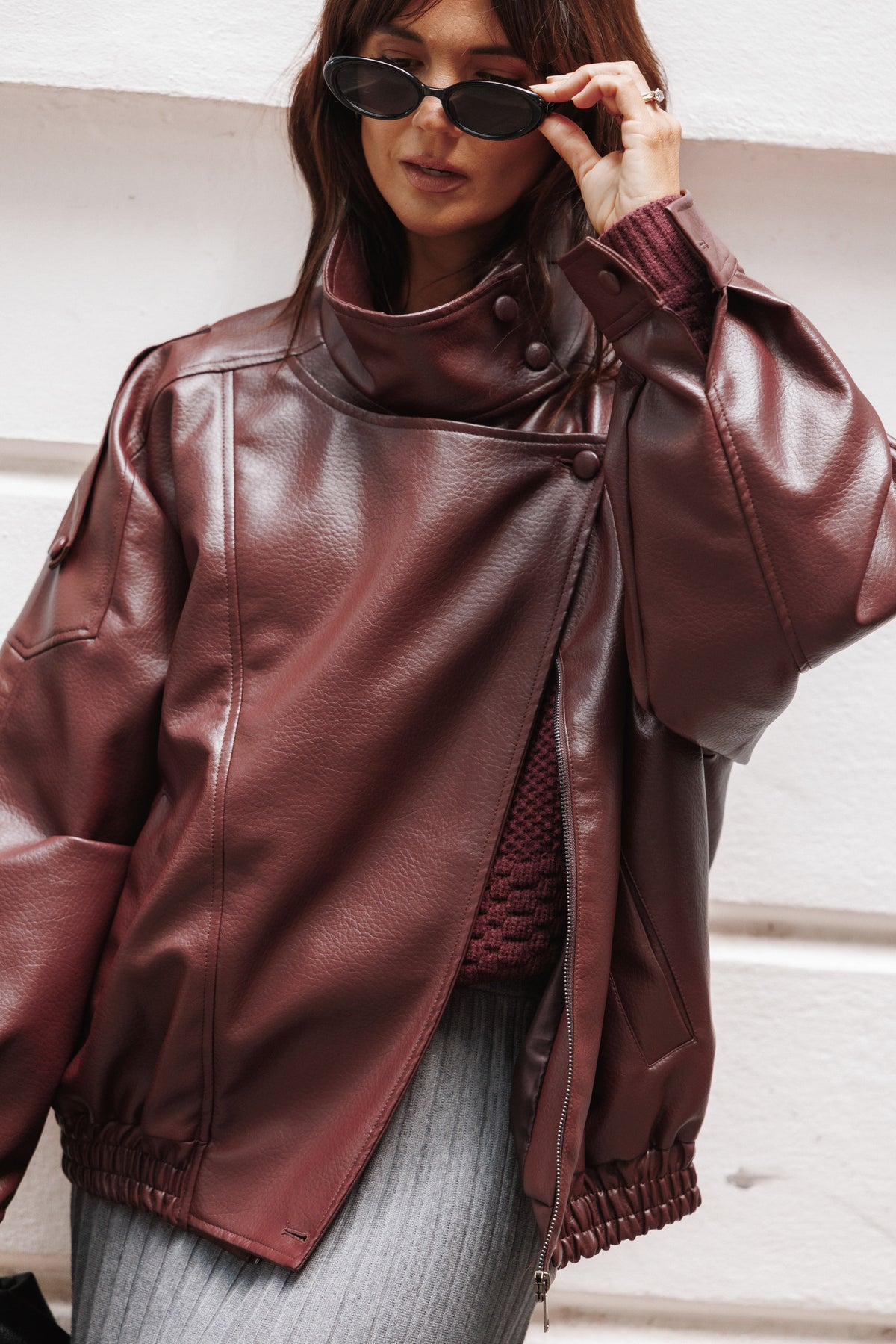 OUTERWEAR Kirby Leather Jacket - Burgundy