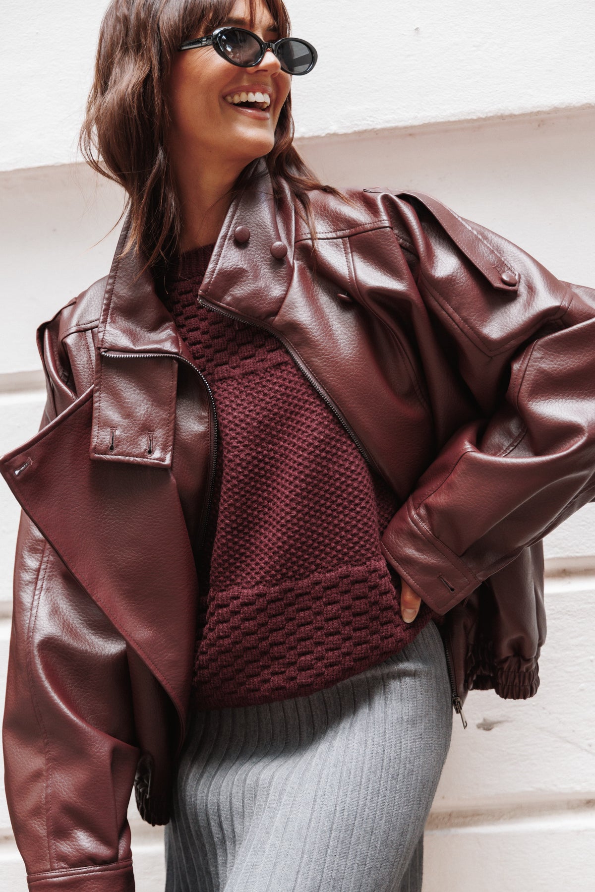 OUTERWEAR Kirby Leather Jacket - Burgundy