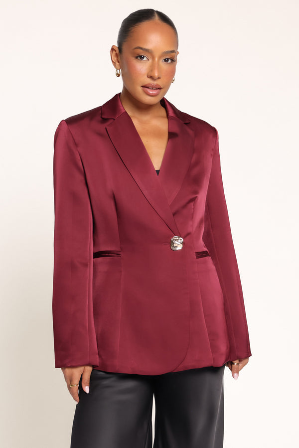OUTERWEAR Leo Blazer - Burgundy Satin