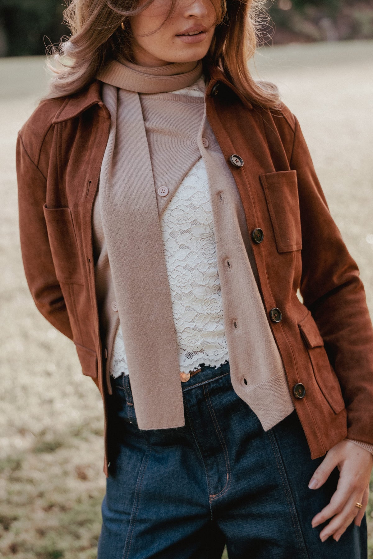 OUTERWEAR Mahlee Faux Suede Shacket - Copper Tan