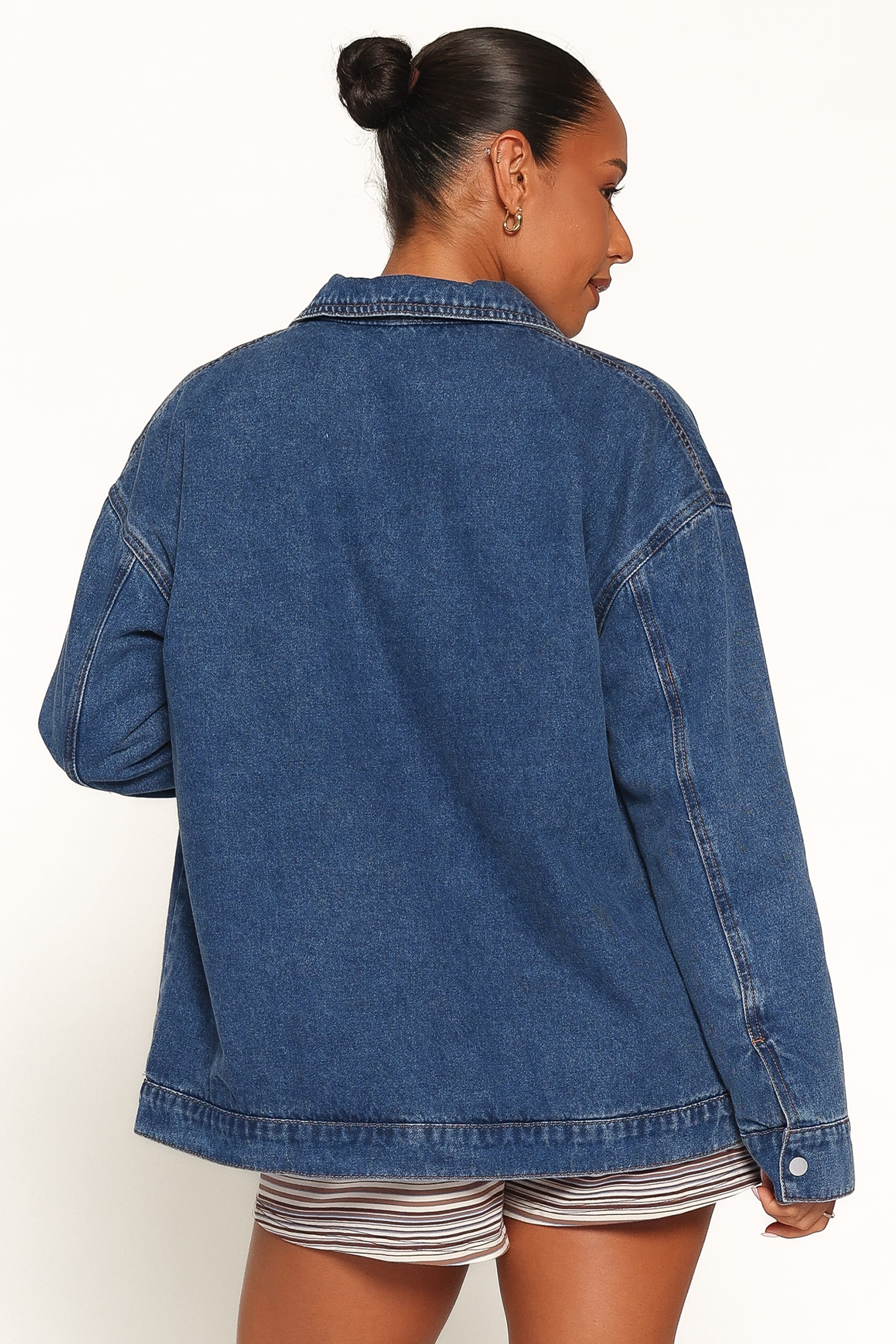 OUTERWEAR Mandie Pearl Trim Denim Shacket - Indigo