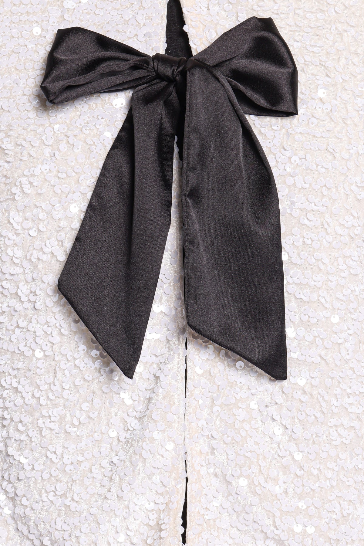 OUTERWEAR Mindie Bow Front Crop Jacket - White Sequin
