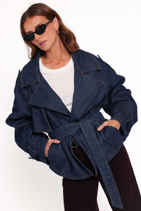 OUTERWEAR Miranda Cropped Denim Trench - Indigo Wash