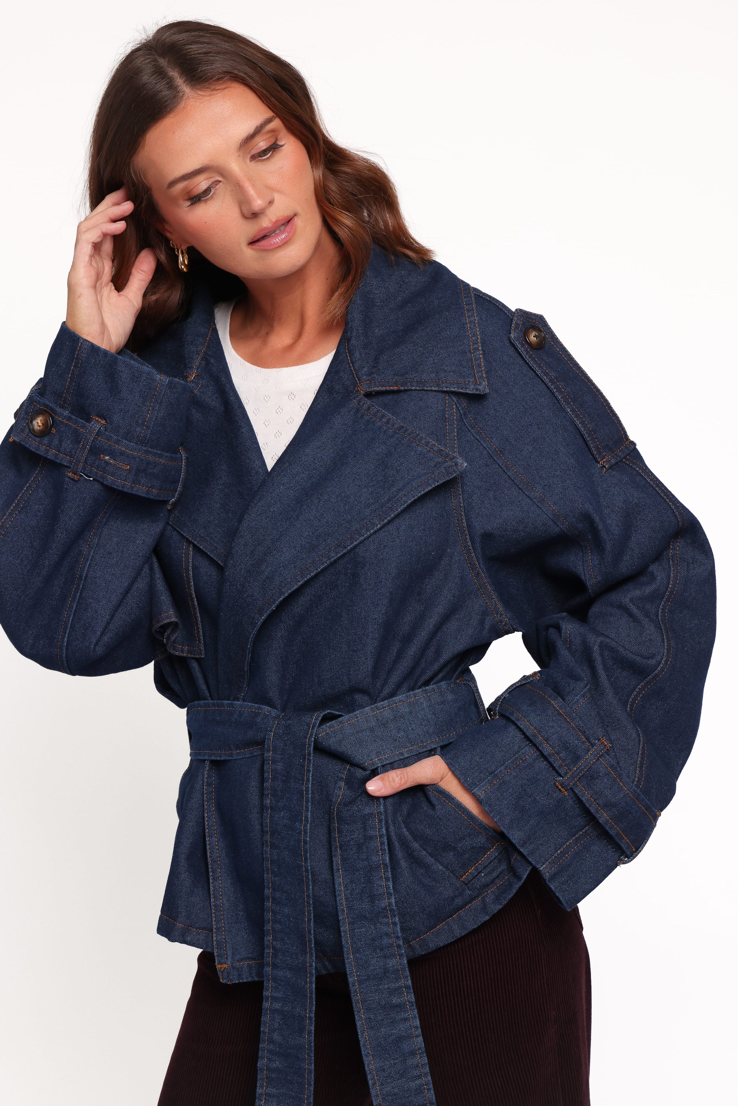 OUTERWEAR Miranda Cropped Denim Trench - Indigo Wash