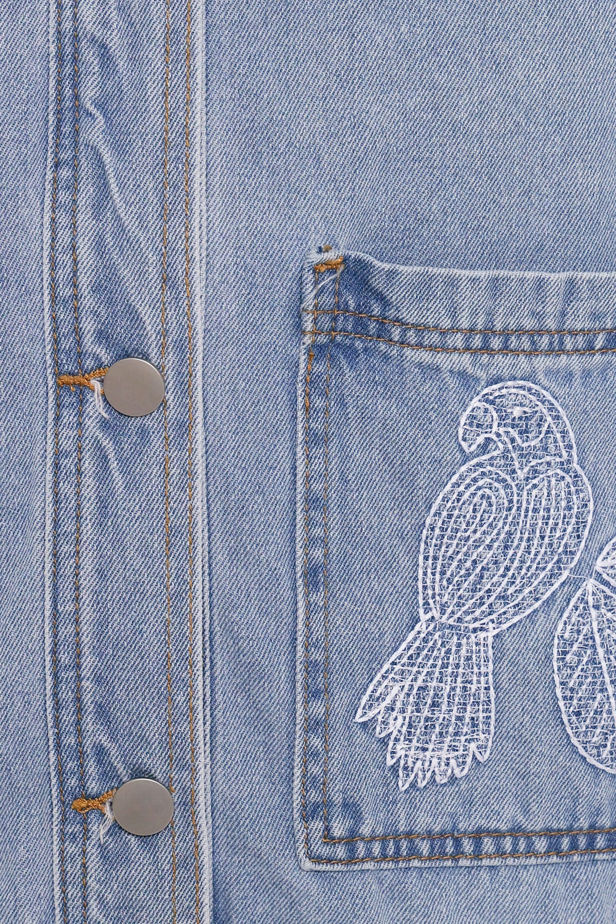 OUTERWEAR Mora Embroidered Denim Shacket - Light Wash