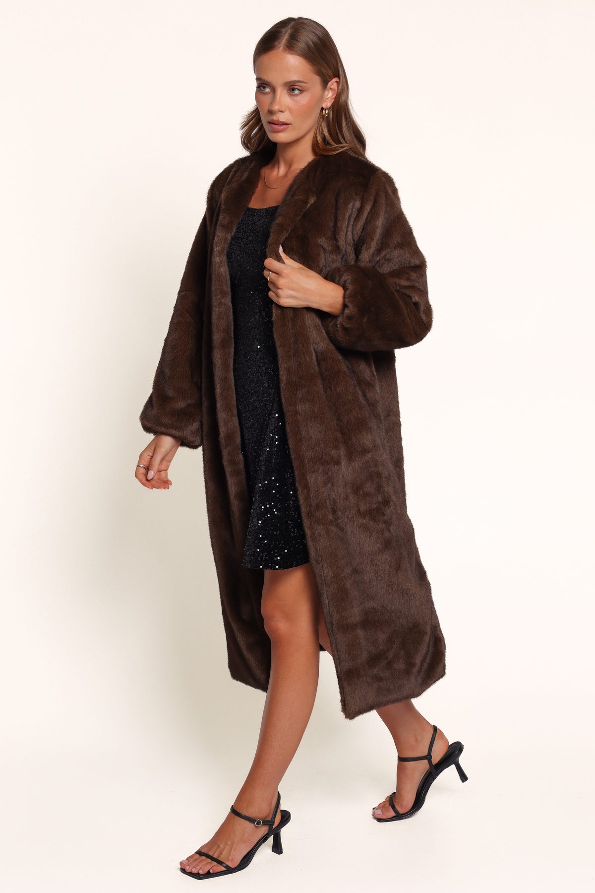 OUTERWEAR Norine Longline Faux Fur Coat - Espresso