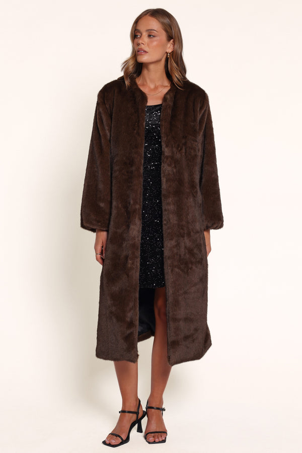 OUTERWEAR Norine Longline Faux Fur Coat - Espresso
