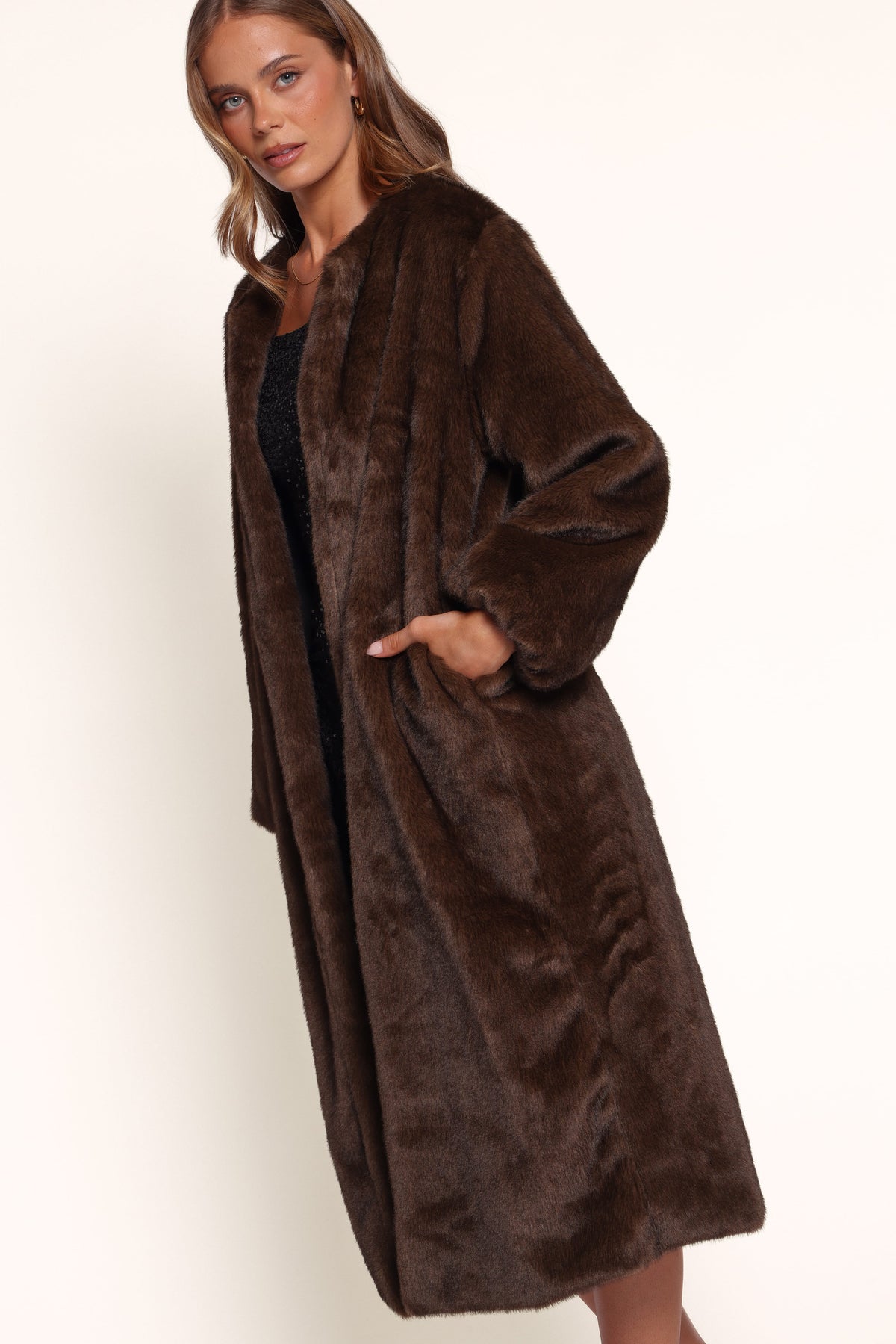OUTERWEAR Norine Longline Faux Fur Coat - Espresso