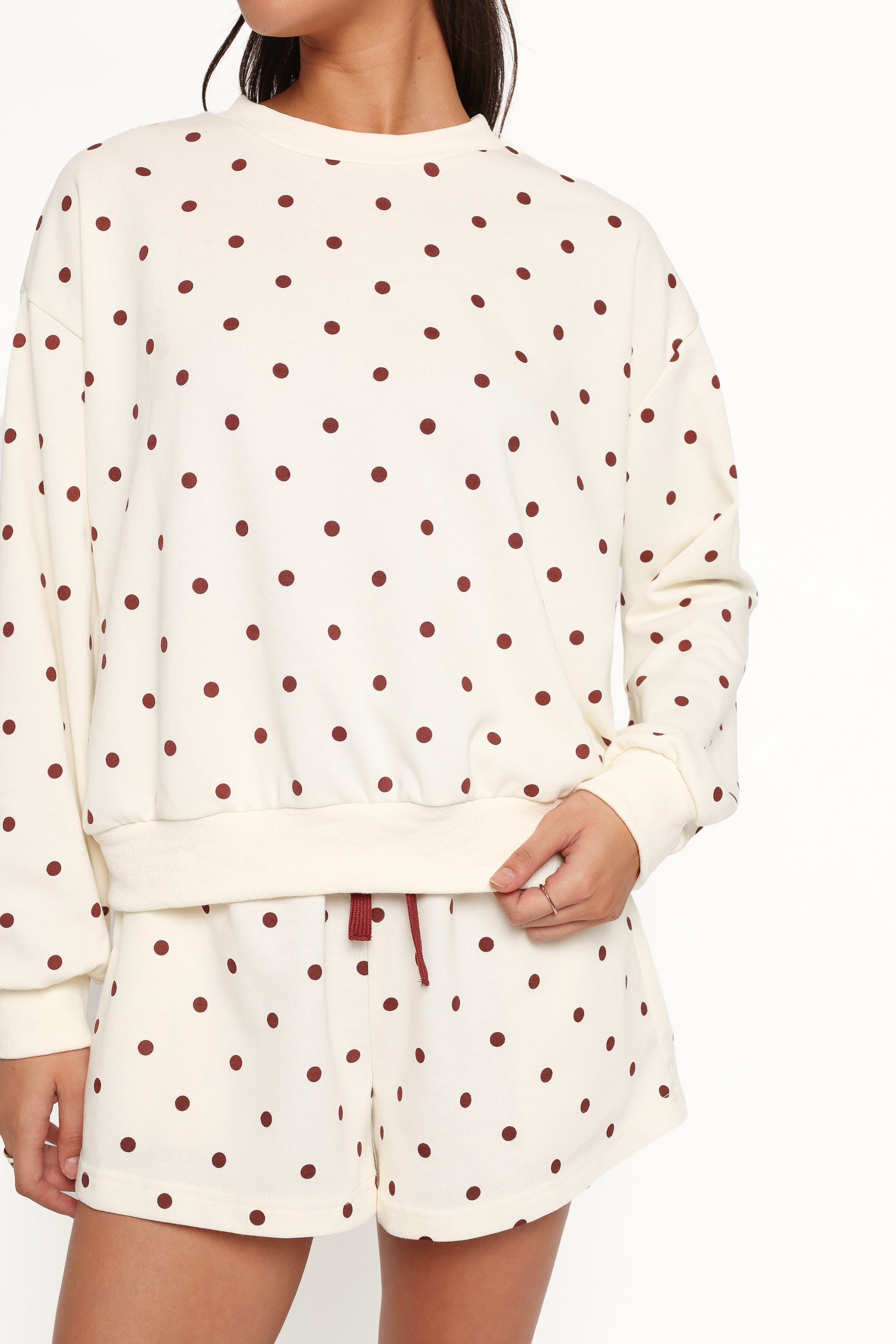 OUTERWEAR Novie Sweatshirt - Brown Polka Dot