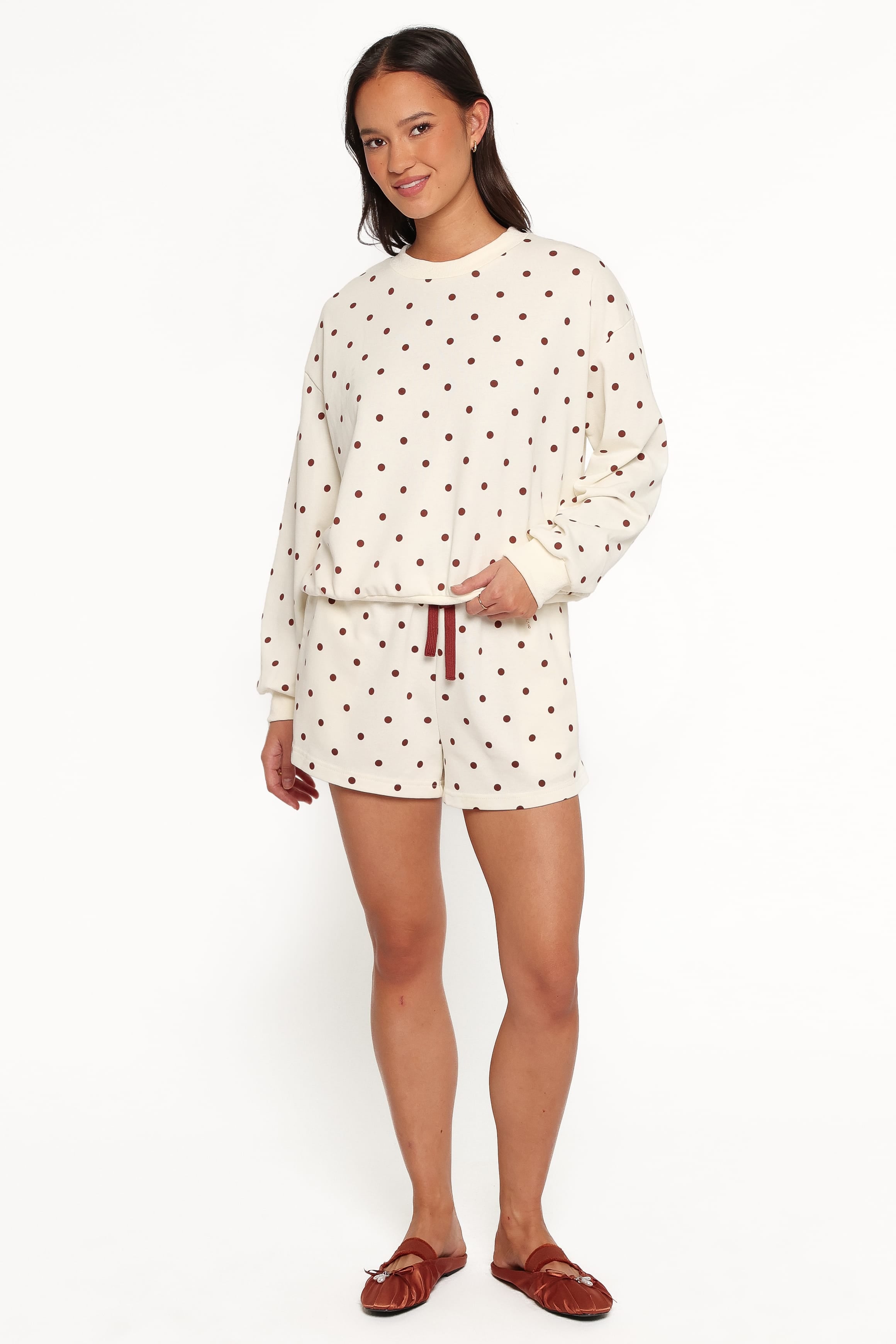 OUTERWEAR Novie Sweatshirt - Brown Polka Dot