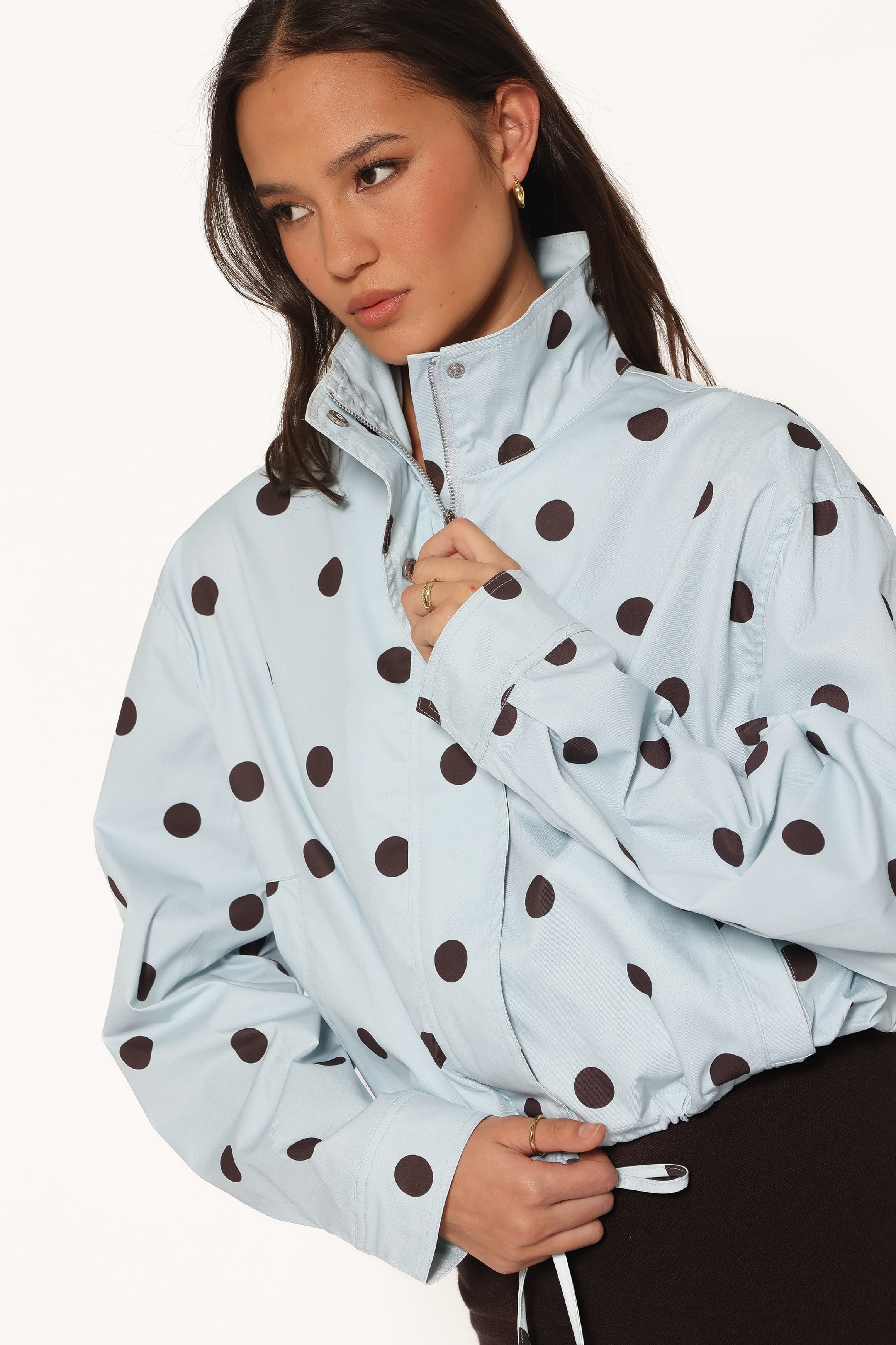 OUTERWEAR Zoella Funnel Neck Jacket - Blue Polka Dot