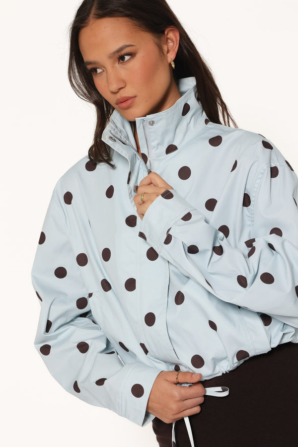 OUTERWEAR Zoella Funnel Neck Jacket - Blue Polka Dot