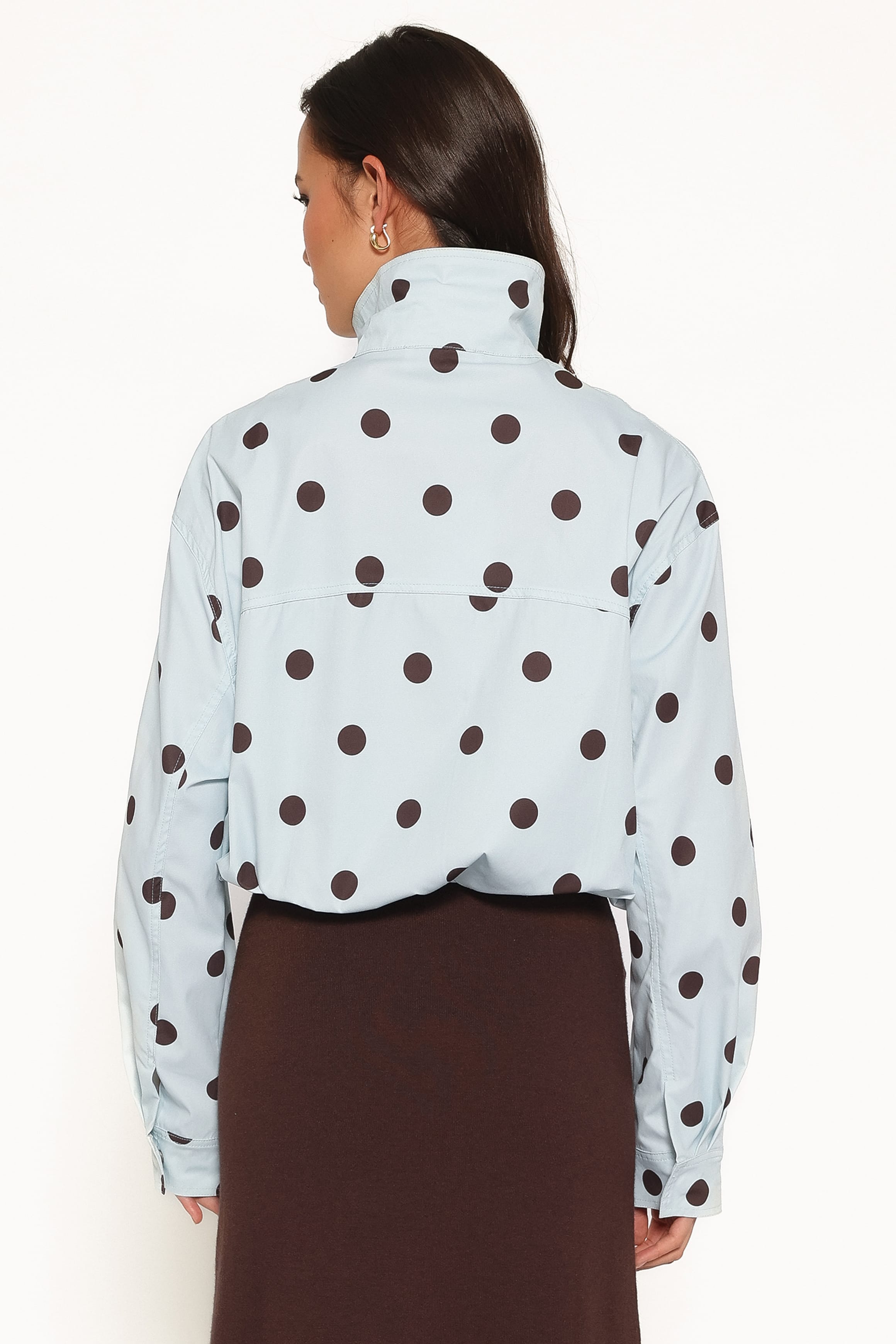 OUTERWEAR Zoella Funnel Neck Jacket - Blue Polka Dot