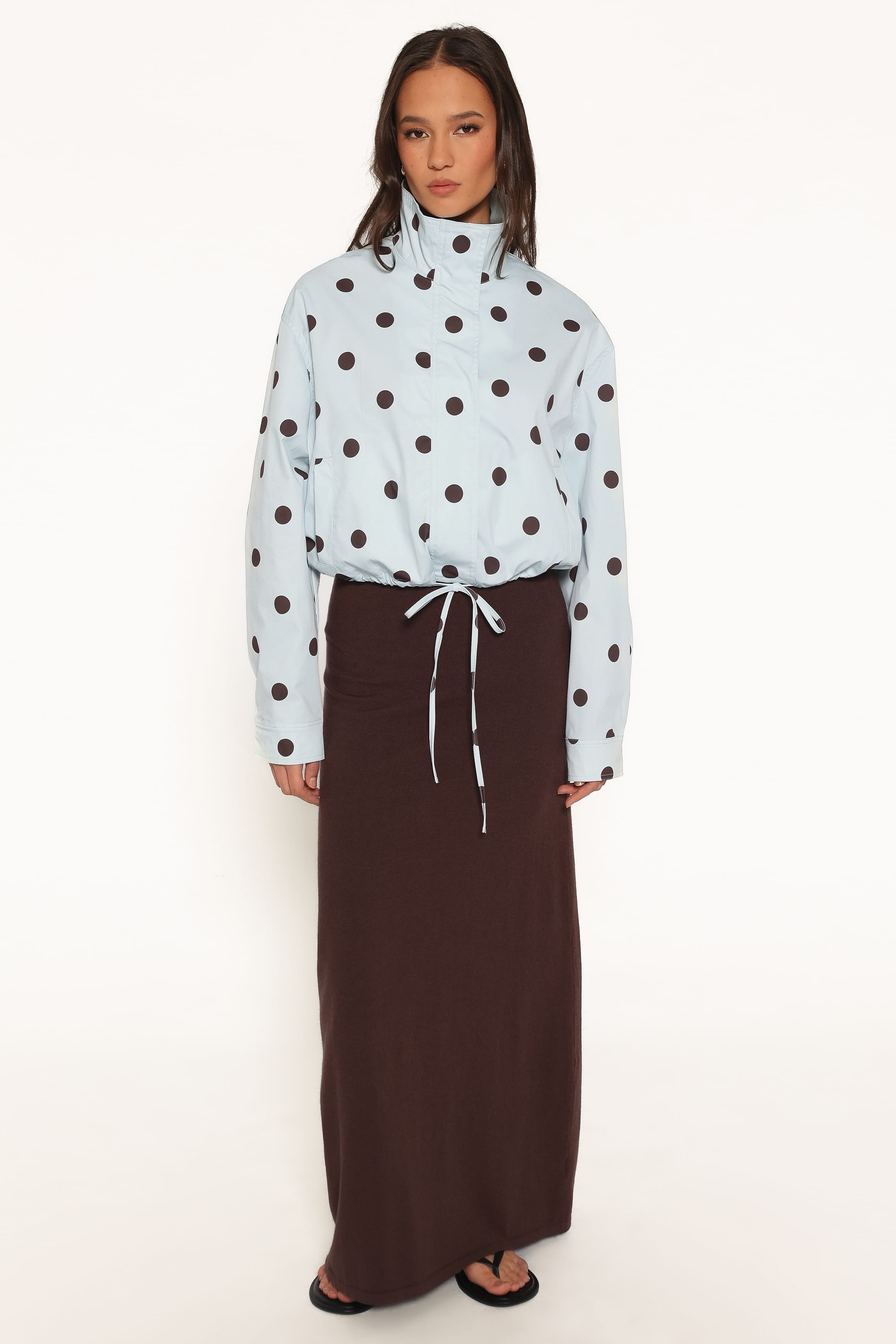 OUTERWEAR Zoella Funnel Neck Jacket - Blue Polka Dot