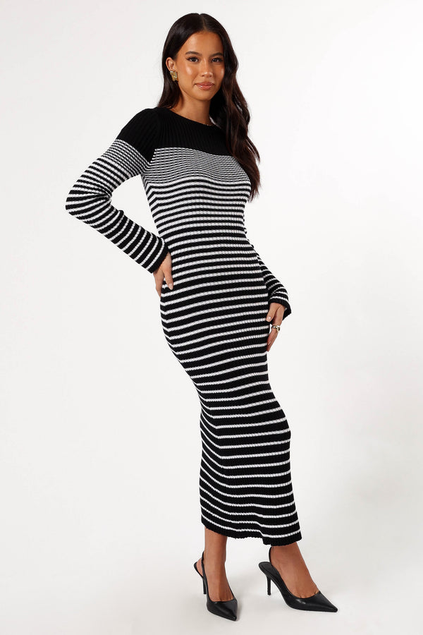 DRESSES @Camy Long Sleeve Midi Dress - Black/White