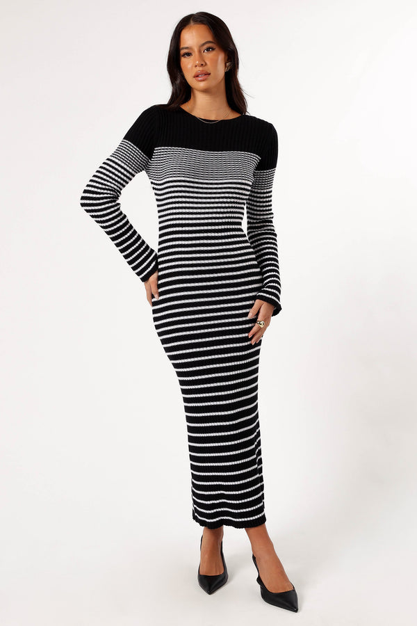 DRESSES @Camy Long Sleeve Midi Dress - Black/White