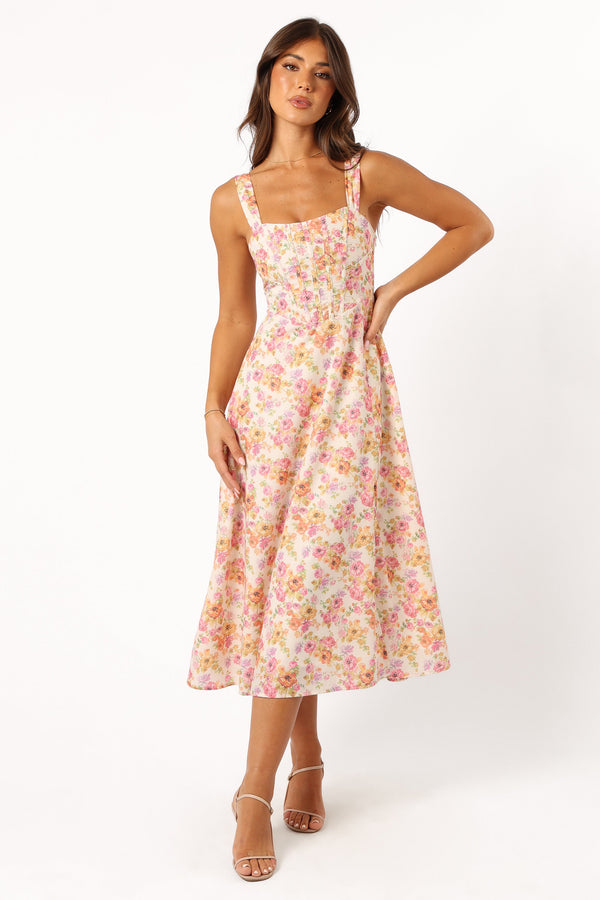 DRESSES @Cosima Midi Dress - Pink Floral