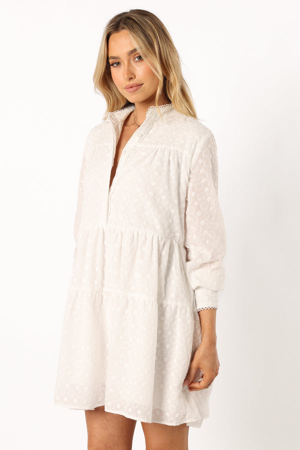 DRESSES @Delia Longsleeve Mini Dress - White