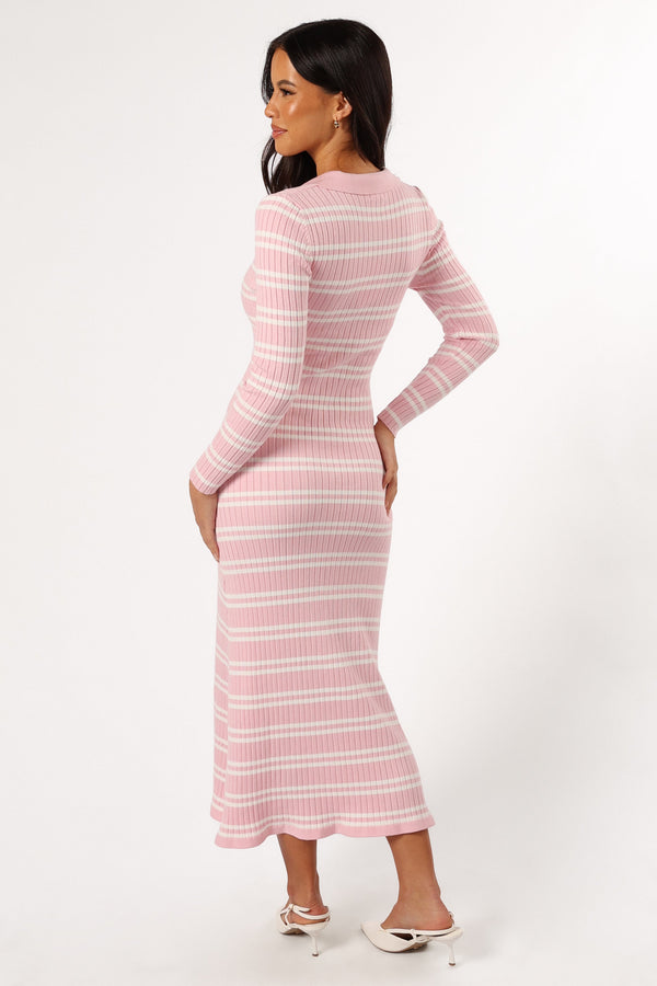 DRESSES @Eliana Long Sleeve Midi Dress - Pink