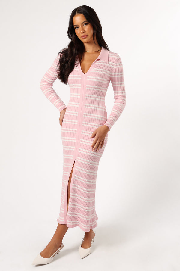 DRESSES @Eliana Long Sleeve Midi Dress - Pink