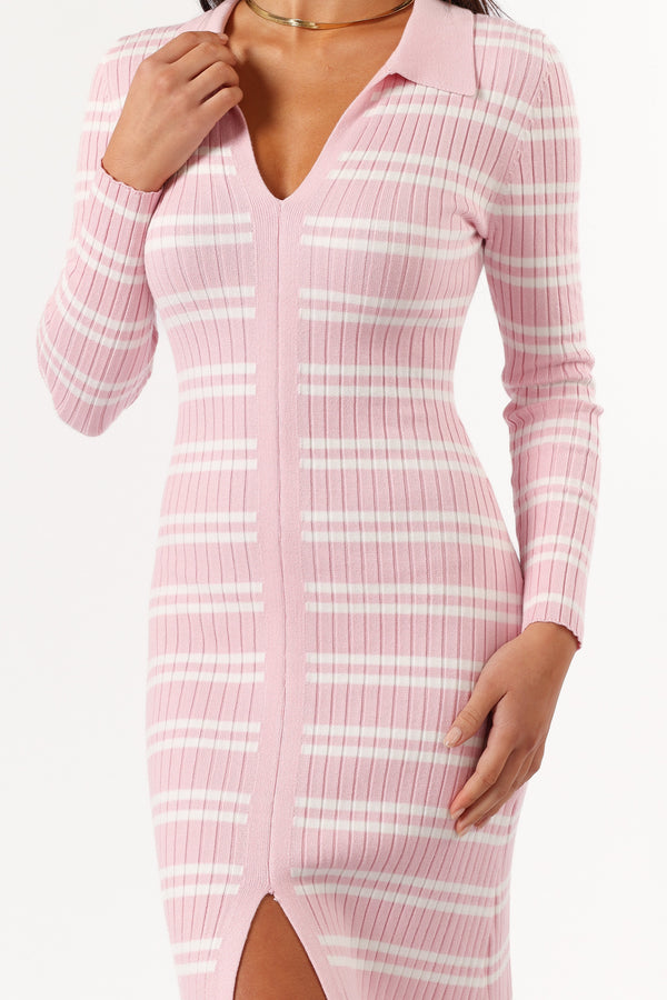 DRESSES @Eliana Long Sleeve Midi Dress - Pink